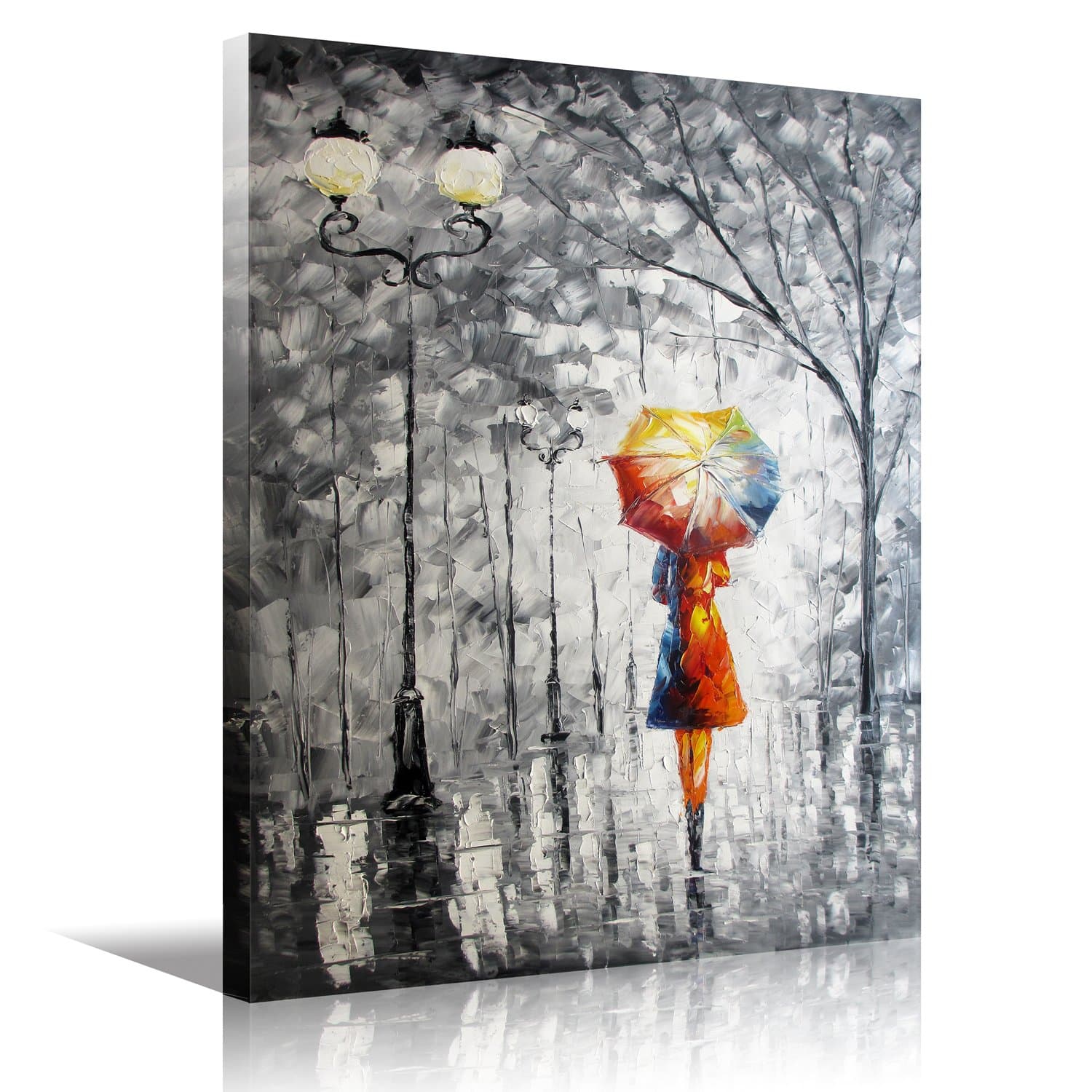 Vertical stretching Wall Abstract Art Oil Painting On Canvas Lady Under The Umbrella Artwork Canvas Print Picture for Living Room Home Bedroom Modern Framed Artwork Decor 12x16 inch(30x40cm) 1pc