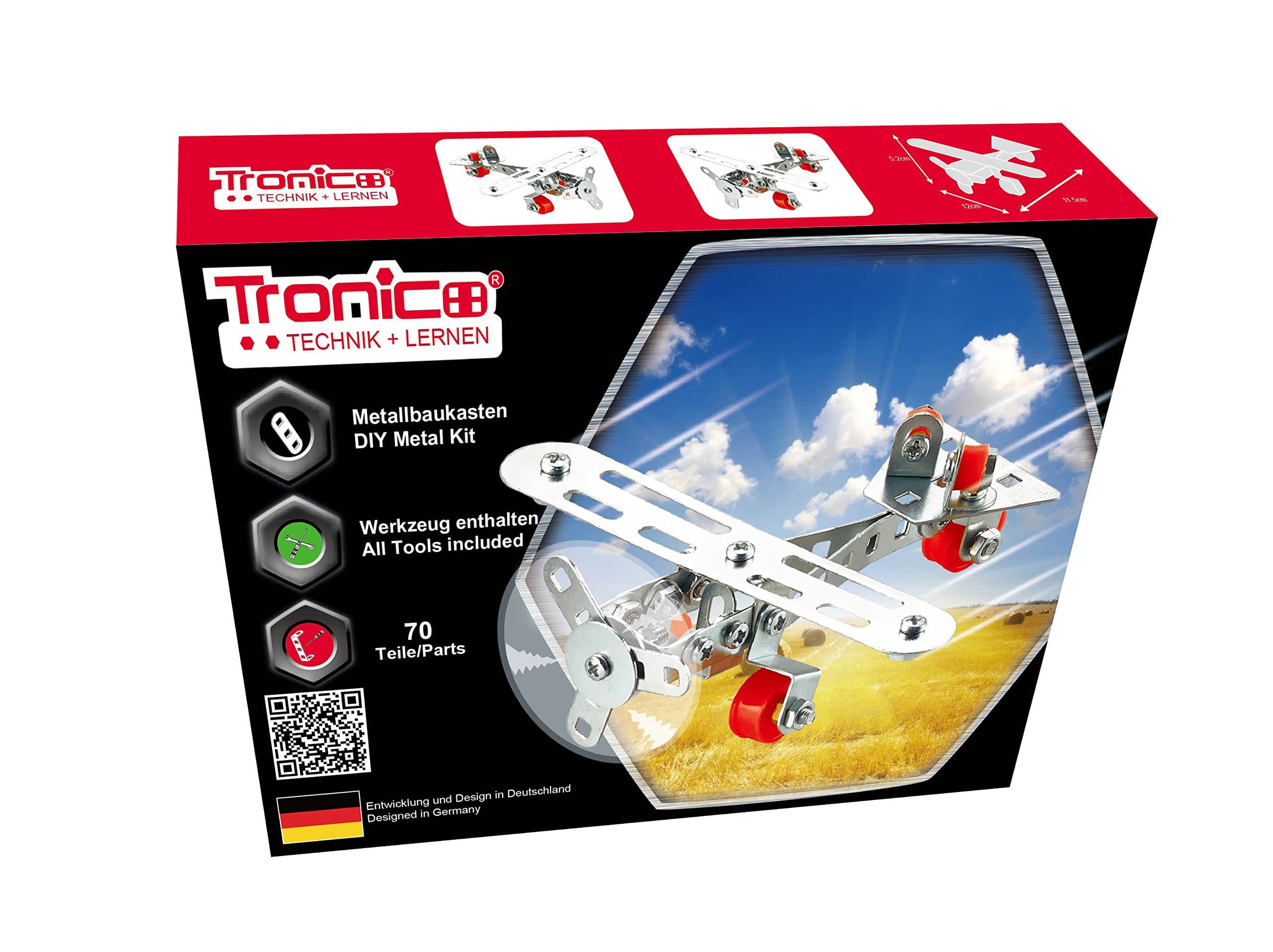 Metal Construction Model Kit, AIRPLANE, 70 parts, Tronico© Germany, including tools, metal mechanical construction, kids metal kits, metal mechanics kits