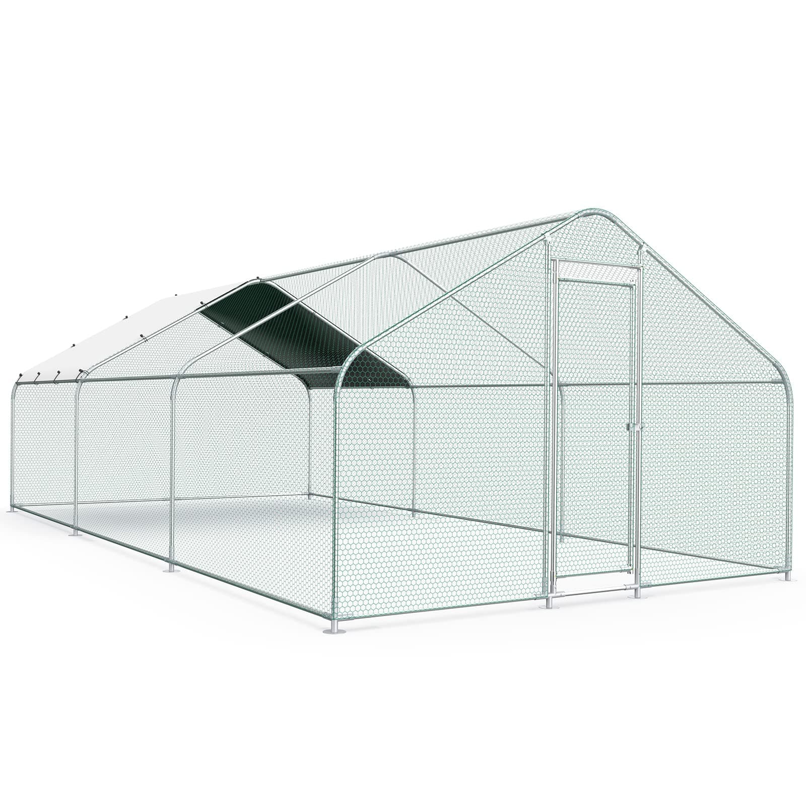 Lyromix Large Metal Chicken Coop Run, Walk-in Poultry Cage Chicken Runs House for Yard with Waterproof Cover, Ducks Rabbits Habitat Cage Spire Shaped Coop for Outdoor Farm Use(10'L x 20'W x 6.56'H)