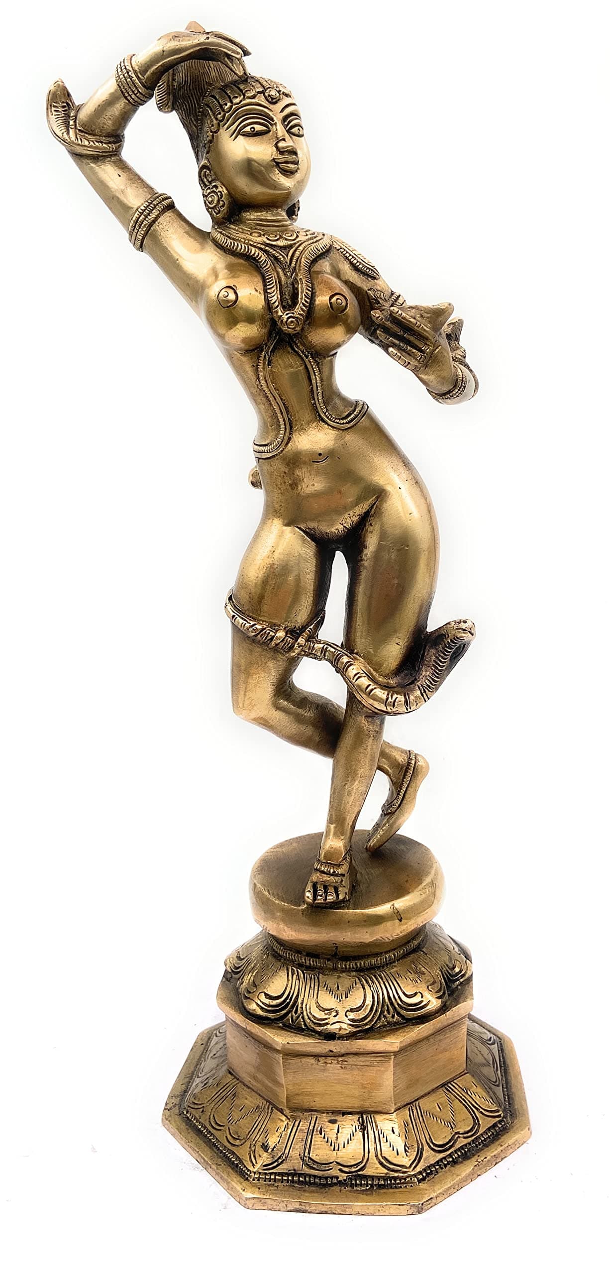 South Indian Arts Brass Nag Kanya Statue, Snake Goddess Nag Kanya Statue Fertility Goddess Mansa Devi,Gold, 44Cm, 1 Piece