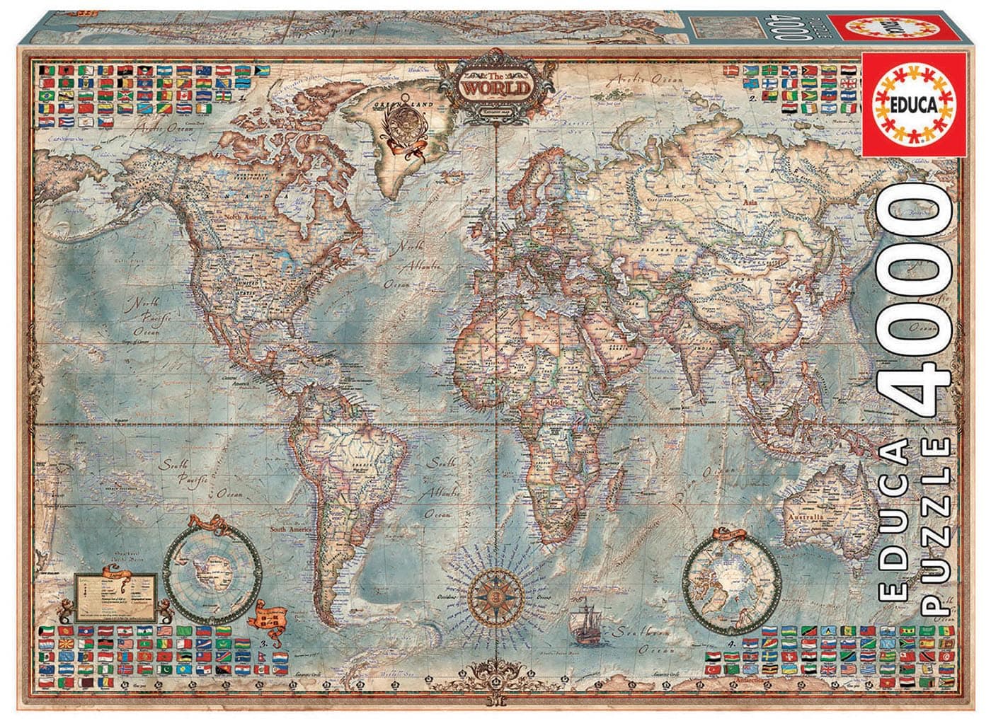 Educa - 4000 piece puzzle for adults | The World, Political Map. Includes lost part service. From 14 years old (14827)