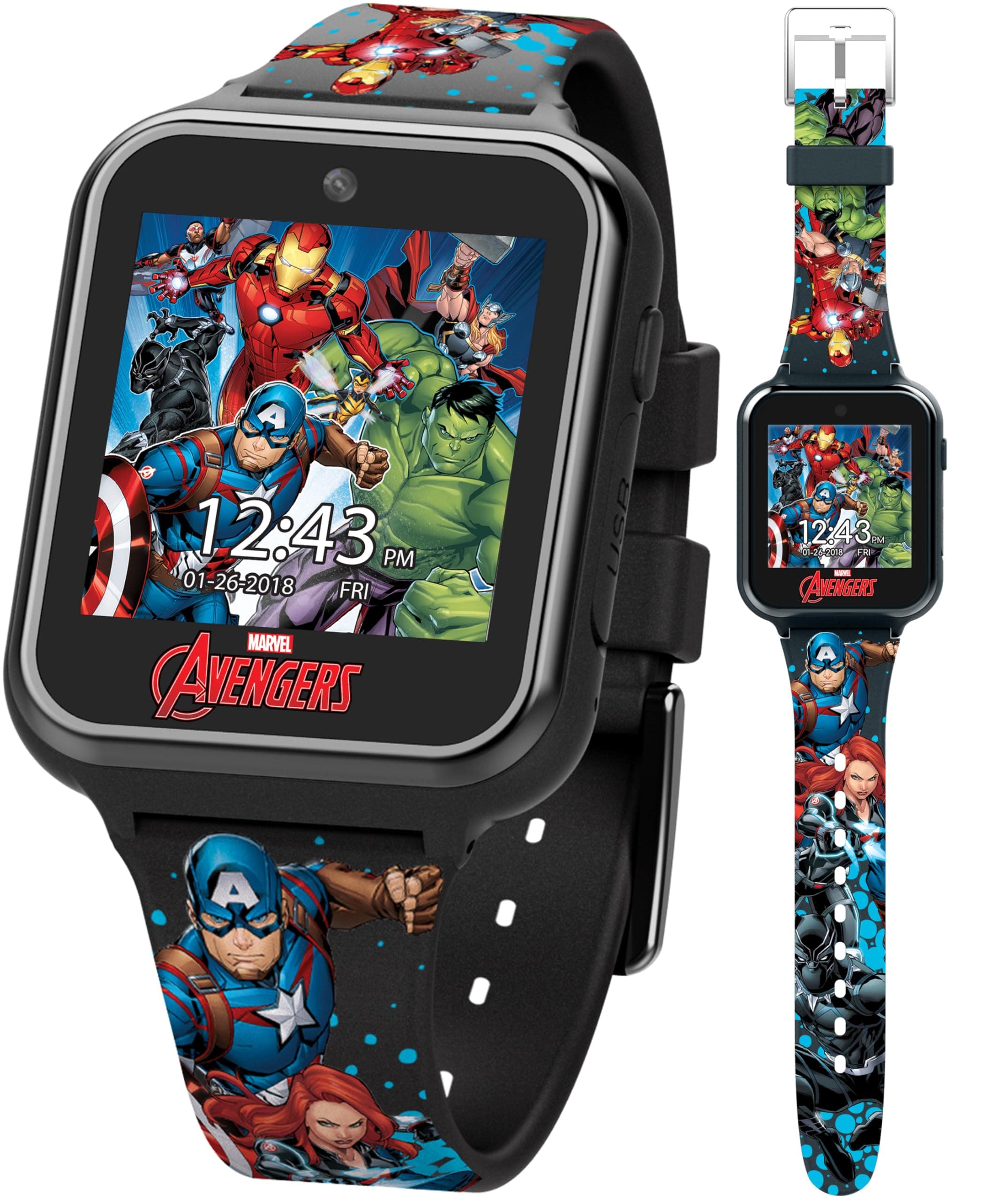 Marvel Accutime AVG4597AZ Avengers Digital Smartwatch for Kids, 41.15 mm Diameter, Black