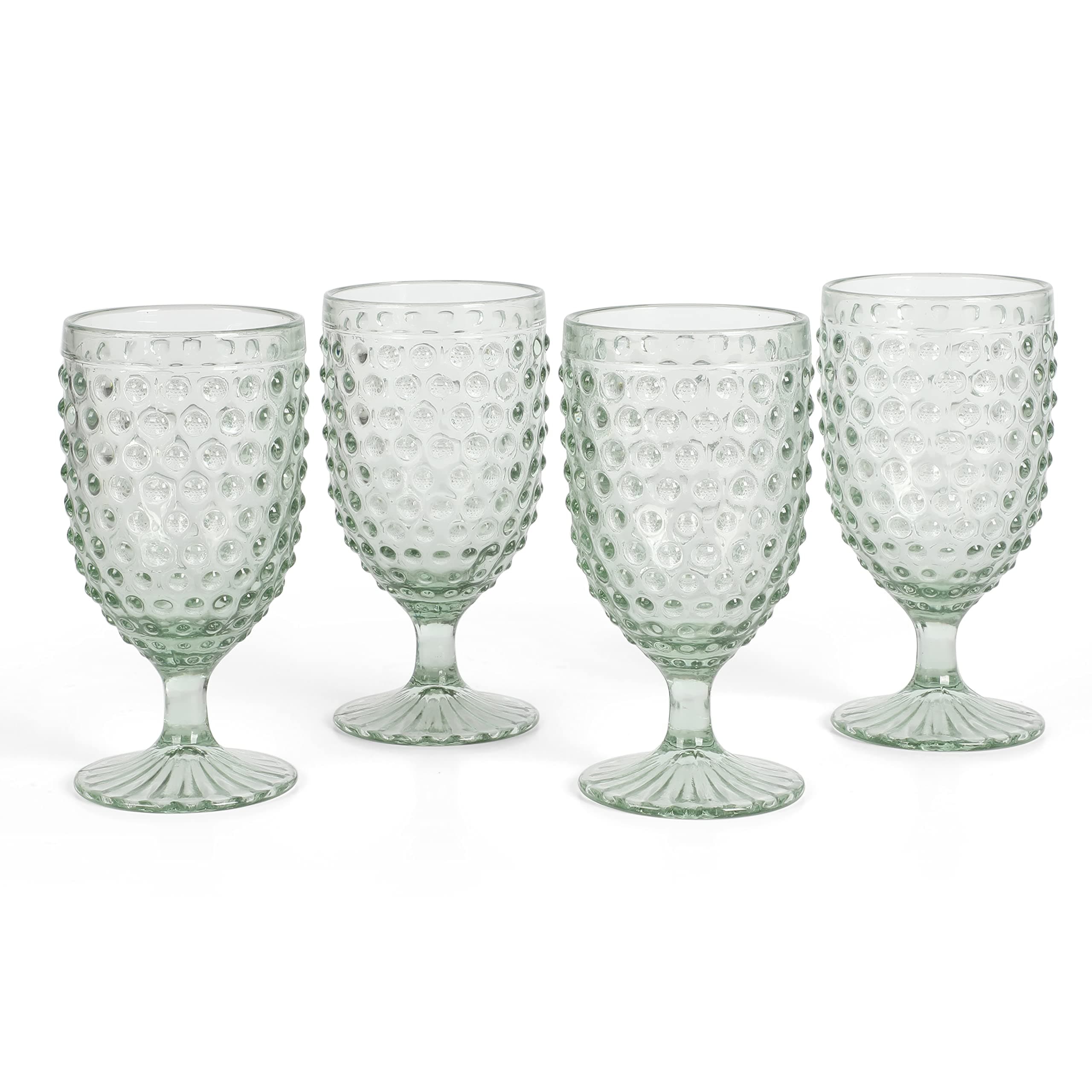 Chauncey 4-Pack Hobnail Glass Goblets, 14.2 oz – Handmade Green Vintage Drinking Glasses, Textured Glassware for Water, Wine, or Entertaining