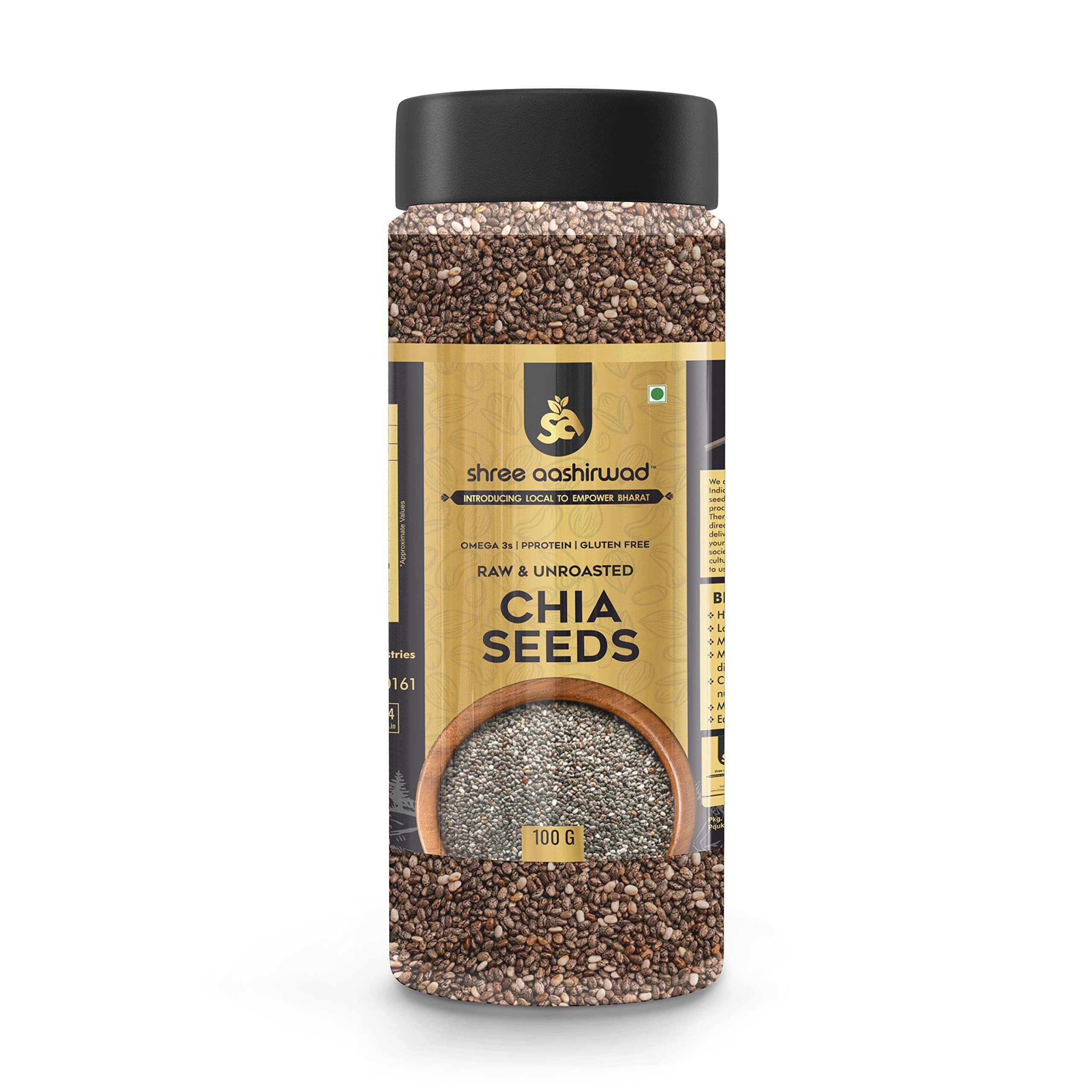 Shree Aanantam Organic Chia Seed - 100gr | Unroasted | USDA Certified |Weight Loss management | Super Food With Rich in Omega 3 & Fiber (100gr)