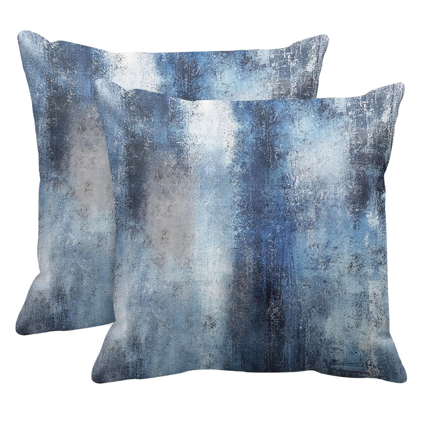 Britimes Throw Pillow Covers Modern Home Art Decor, 18 x 18 Inches Set of 2 Pillow Cases Decorative, Abstract Oil Painting Pillowcases for Bedroom, Living Room, Cushion Couch Sofa, Navy Blue Accent