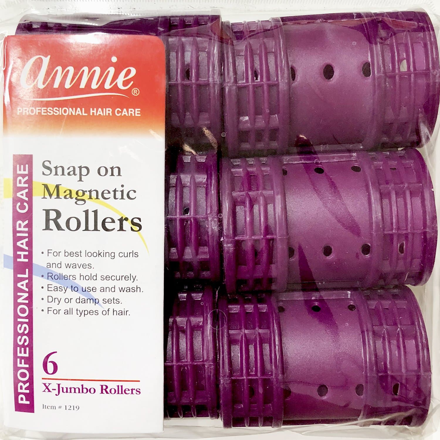 Annie Snap on Magnetic Rollers #1219, 6 Count Purple X-Jumbo 1-3/4 Inch (2 Pack)
