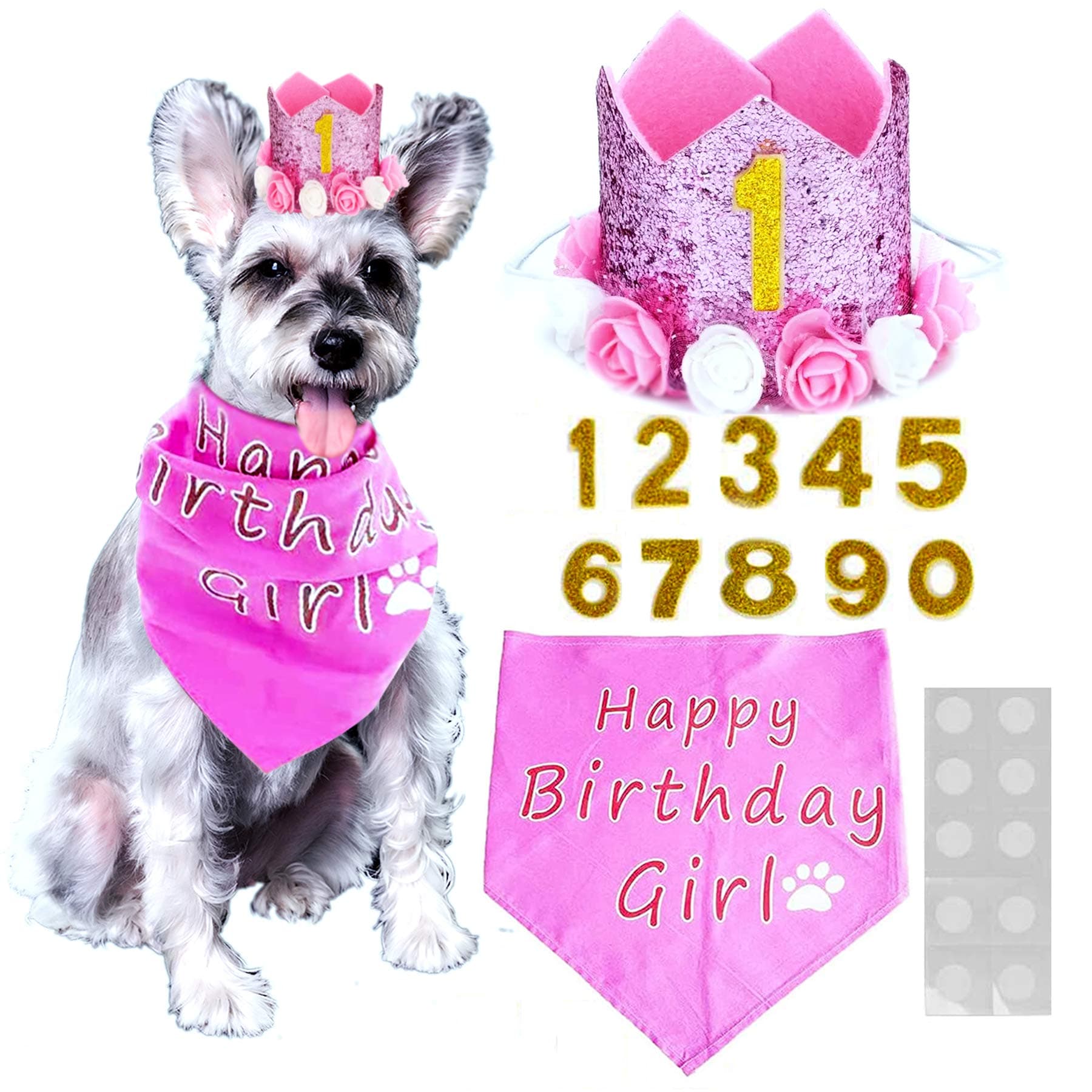 BIPYPink Flower Crown Pet Birthday Hat Banadana Reusable Cat Dog Headwear Caps Adorable Princess Headdress Grooming Supplies Pet Party Celebration Decoration