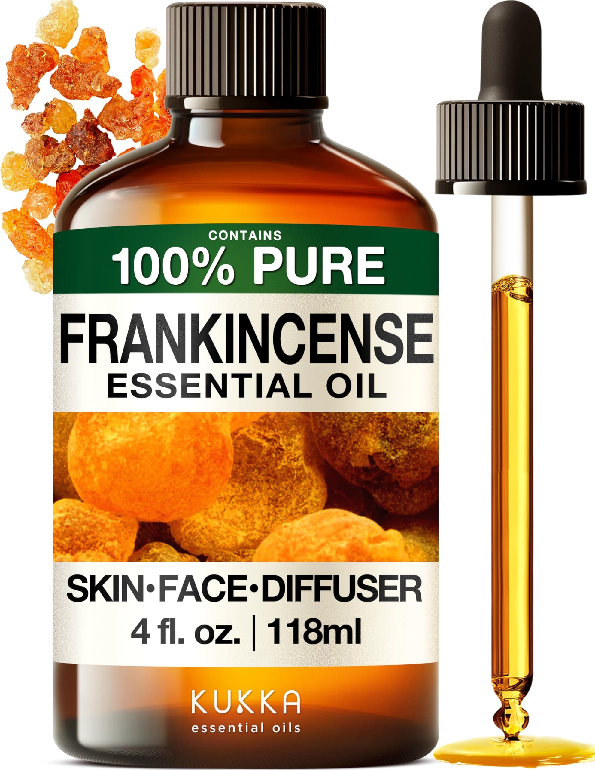 KUKKA Frankincense Essential Oils - 4 Fl Oz - for Hair, Skin, Diffuser, Aromatherapy & DIY Soap Making Scent