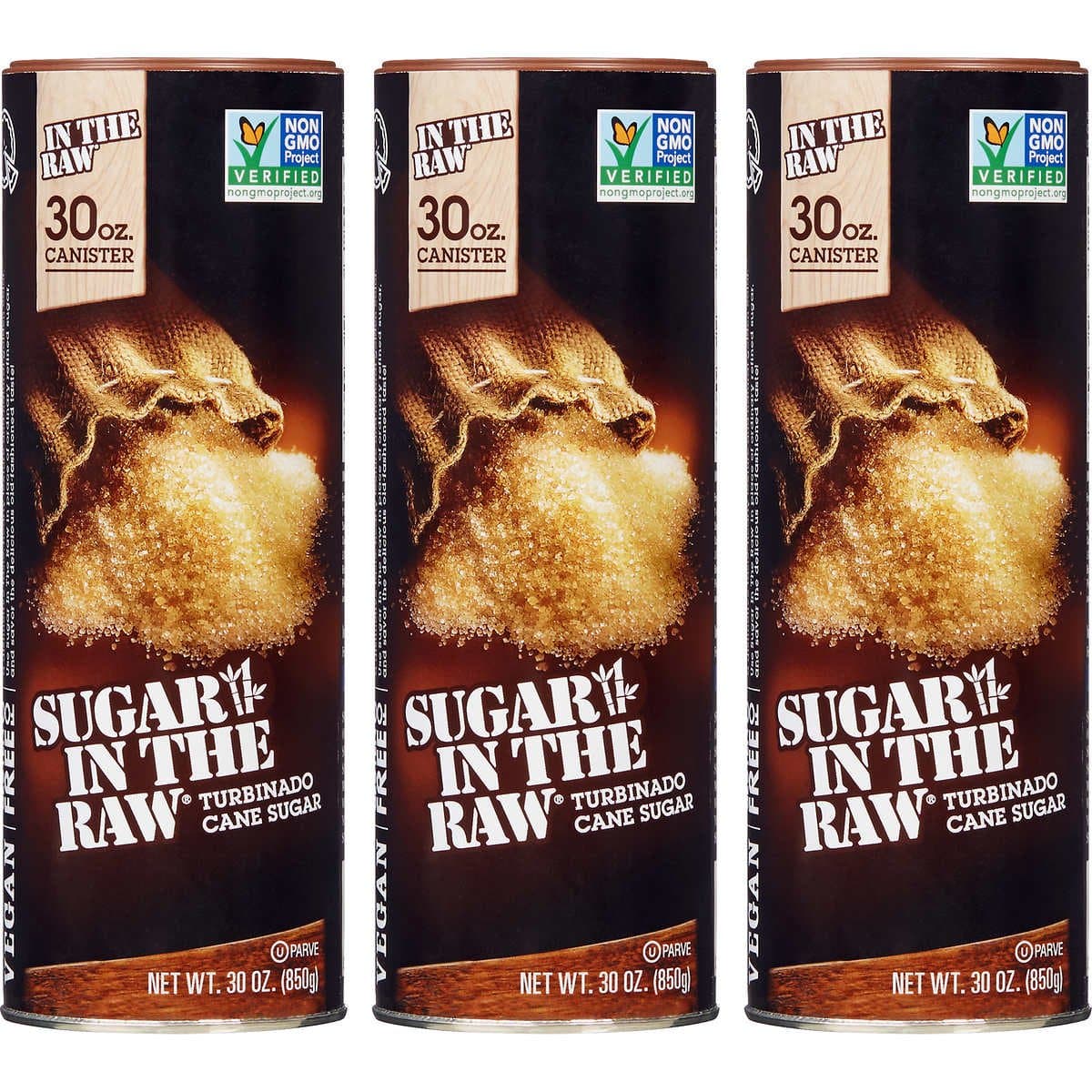Sugar in the Raw, Turbinado Sugar, 30 Oz Pourable Canister, Pack of 3 (90 Oz Total)