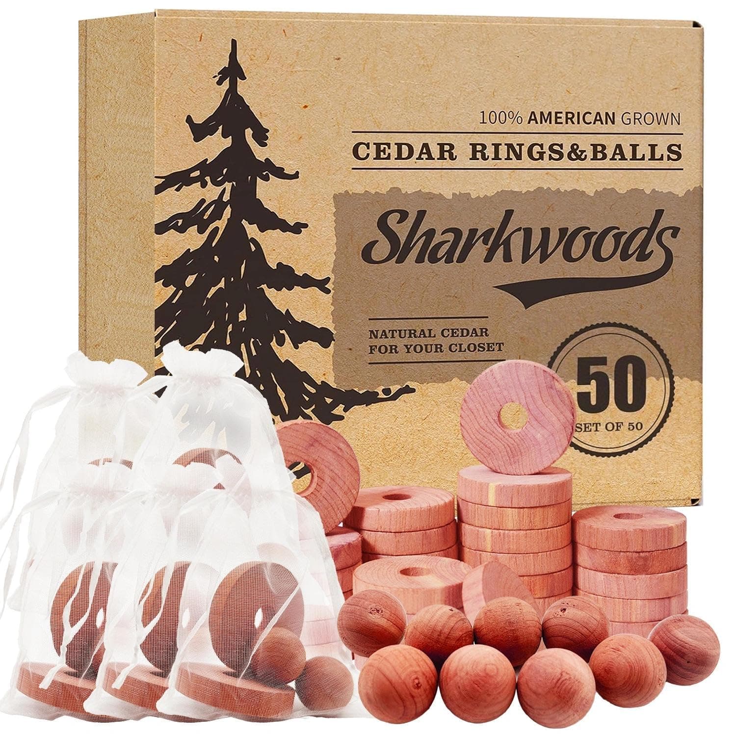 Cedar Blocks for Clothes Storage 50 Pack - 100% Natural Aromatic Cedar Rings and Balls for Closets & Drawers Freshener (30 Rings & 20 Balls)
