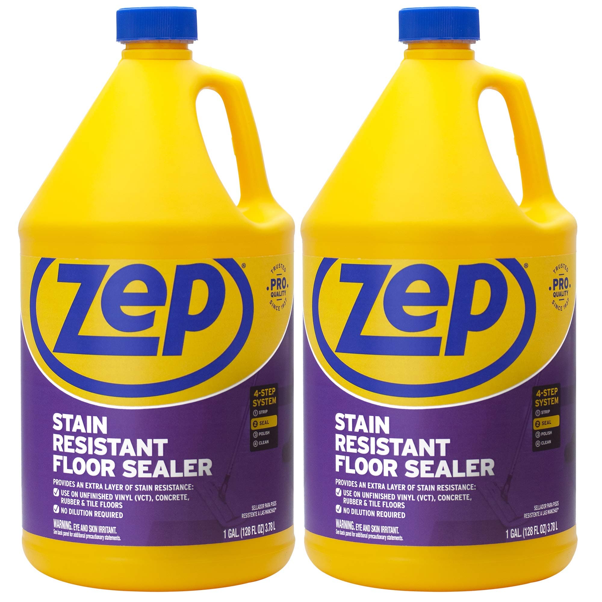 Zep Stain Resistant Floor Sealer - 1 Gallon (Case of 2) ECZUFSLR1282 - Durable, Long-Lasting, Enhances Gloss, Polish Longevity and Stain Resistance on Vinyl (VCT), Concrete, Rubber and Tile