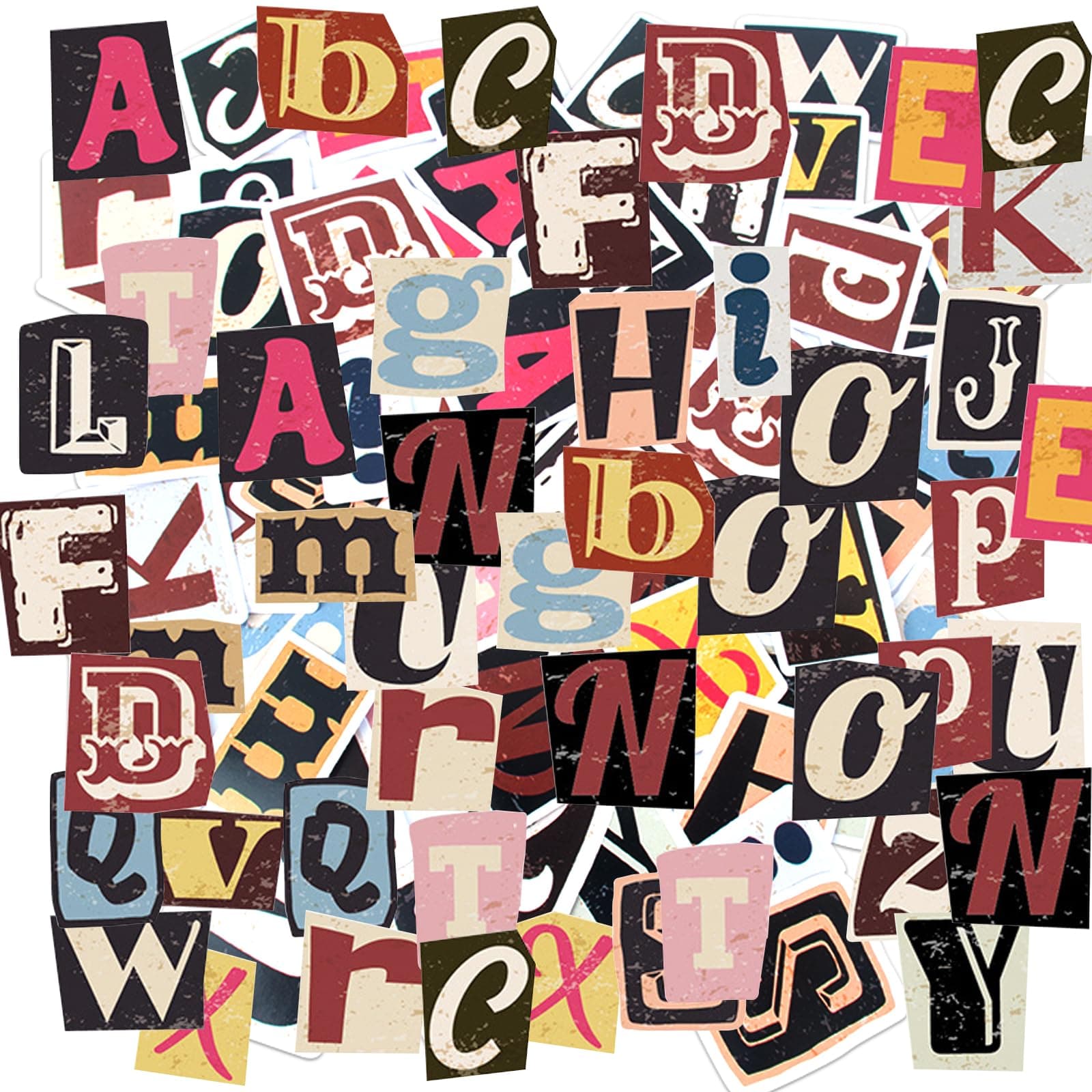 104Pcs Vintage Letter Stickers, Self Adhesive Waterproof Vinyl for DIY Scrapbook, Sign, Mailboxes, Travel Case, Decor, Art Craft
