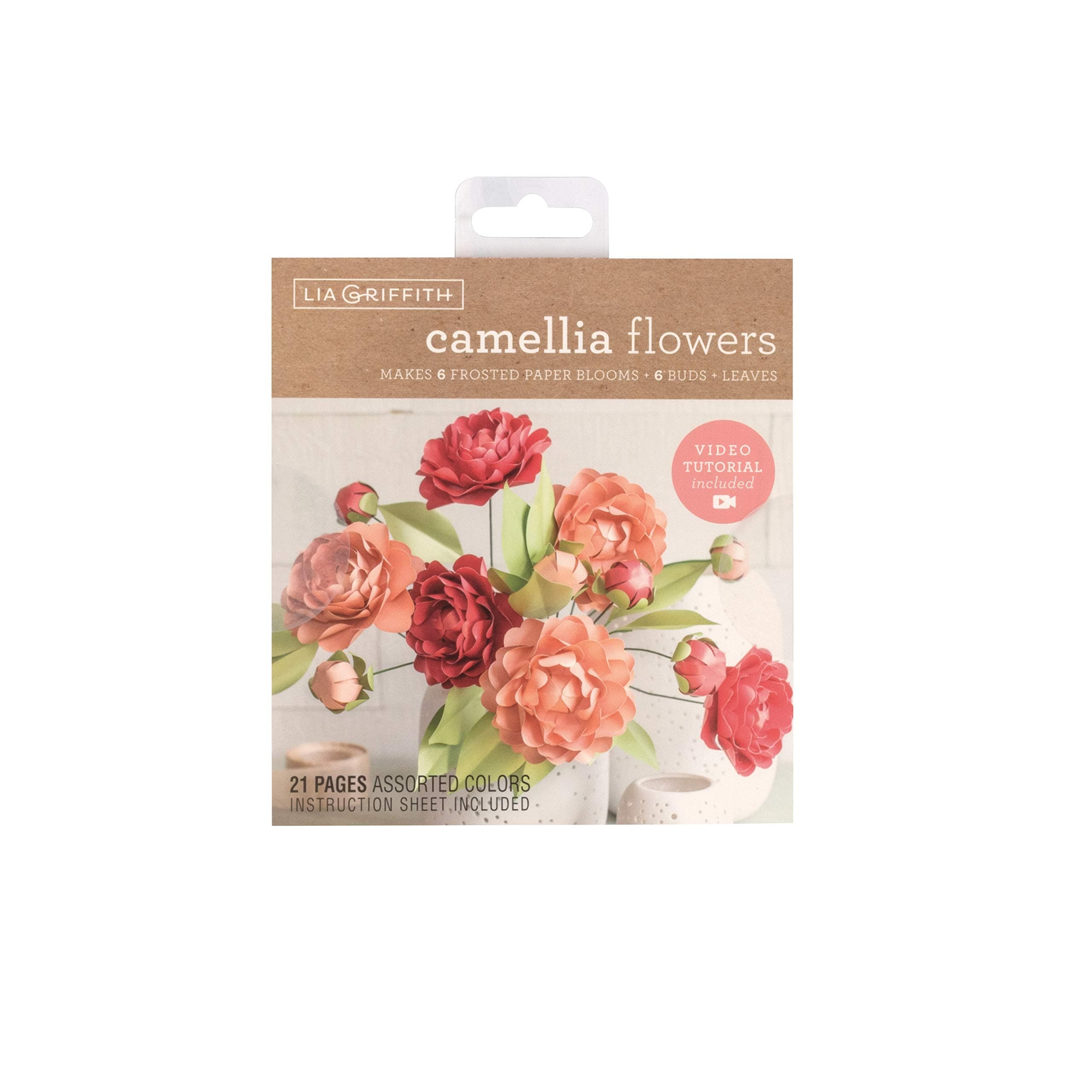 Frosted Paper Blooms Camellia Flowers, 6" x 6.5", Colors may vary, 21 Count