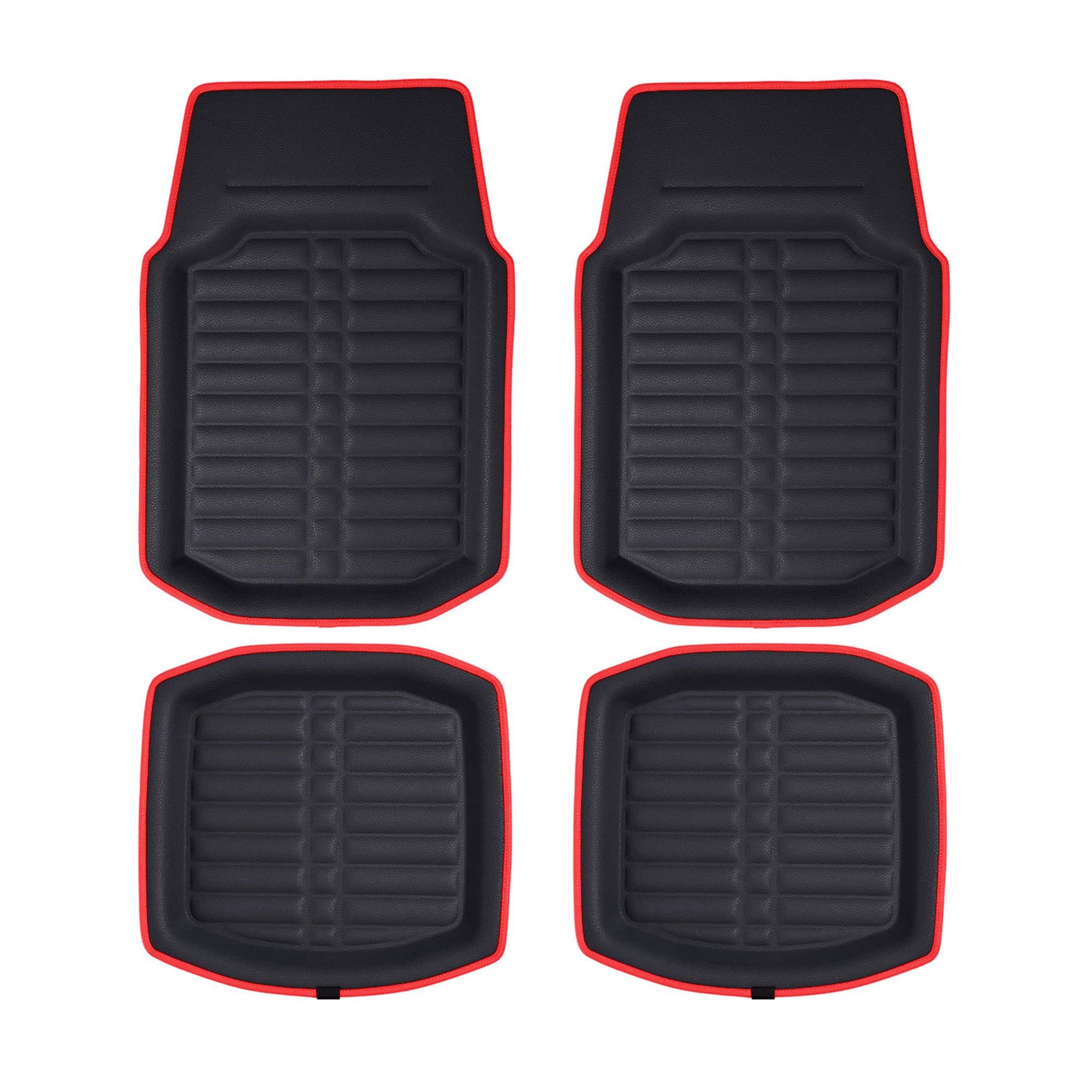 FH Group F14409Redblack For All Weather Protection Deep Tray Style Red Black Automotive Floor Mats Fits Most Cars, Suvs, And Trucks, 4 Piece