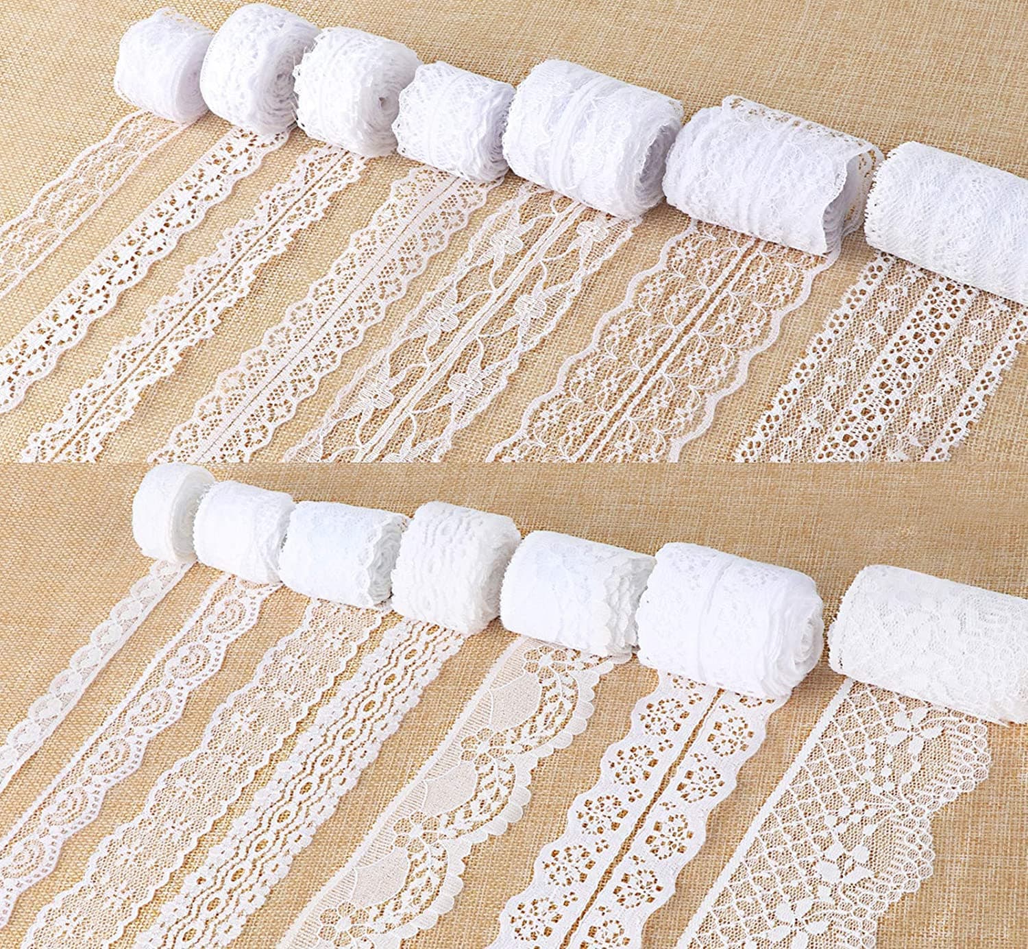 Agoer 14 Rolls 46 Yards White Lace Ribbon 0.6 to 2.1 inch Vintage Lace Trims, Laces Decoration for Sewing, Crafts, Wedding Flower Ribbon,3.28 Yards Each