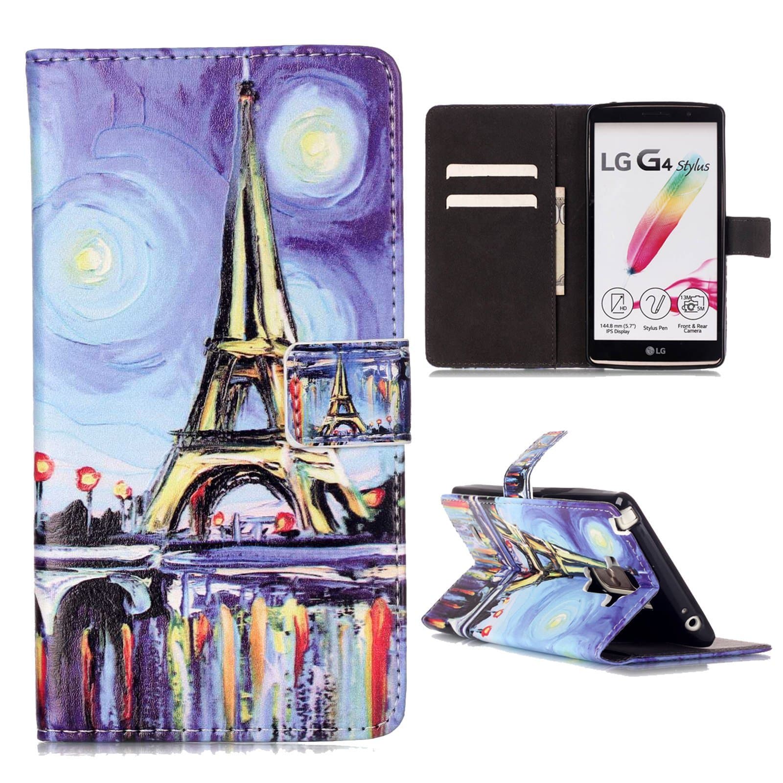 LG G Stylo Case, LS770 Case, LG G4 Stylus Case, Premium Stand Flip PU Leather Wallet Pockets Phone Cover Case For LG G Stylo LS770 G4 Stylus (Painting Tower)
