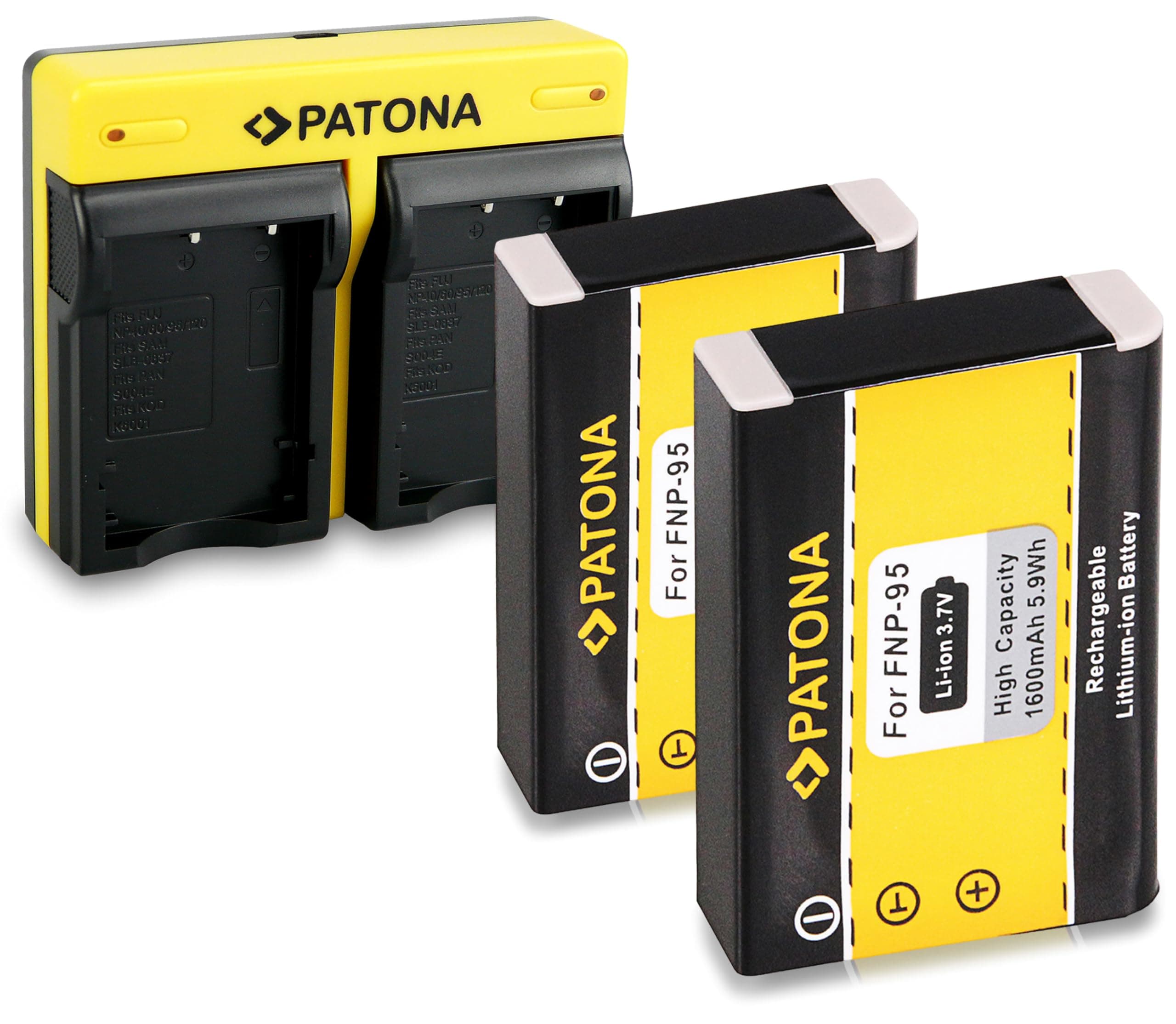 PATONA Dual Charger + 2x Battery NP-95 compatible with Fujifilm FinePix F30 F31fd Real 3D W1 X100 X-S1