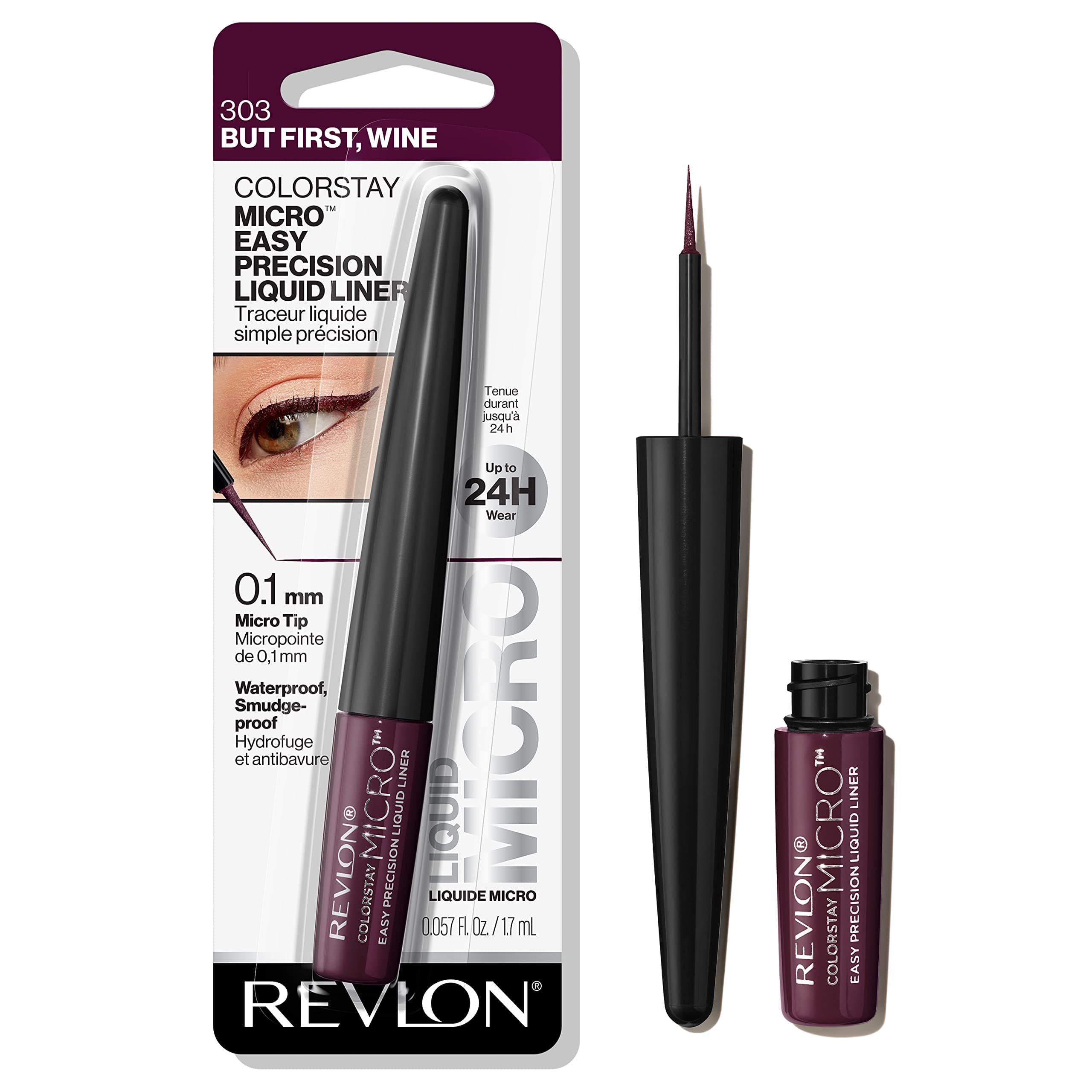 REVLON ColorStay Micro Easy Precision Liquid Eyeliner, Waterproof, Smudgeproof, Longwearing with Felt Tip Applicator, 303 But First, Wine, 0.057 fl oz