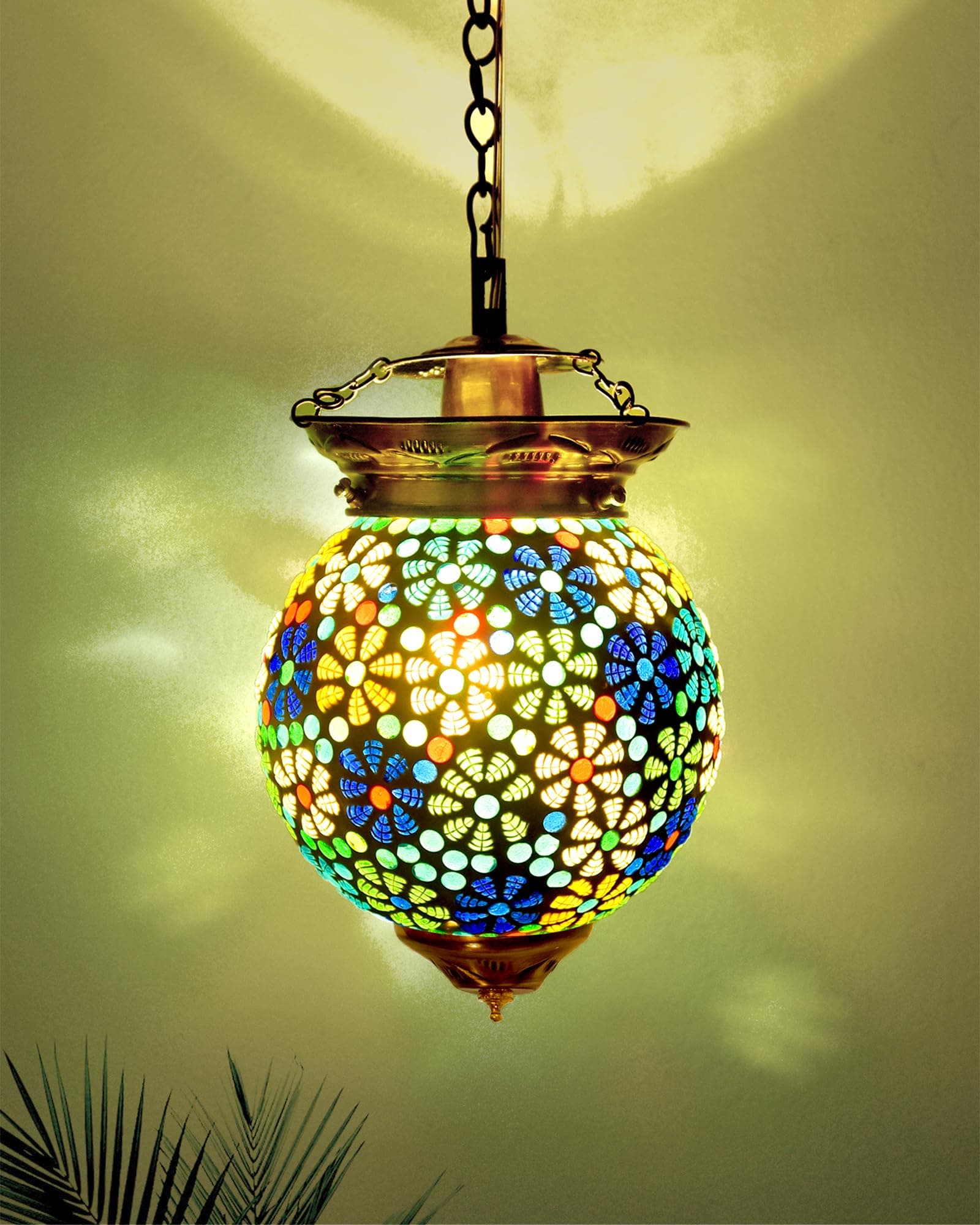 Homesake Handcrafted Mosaic Glass Hanging Lamp - Turkish Moroccan Style Pendant Light for Home Decor, Bohemian Chandelier, Unique Lighting Fixture, Modern Ceiling Light, Stylish Pendant Light(Multi)