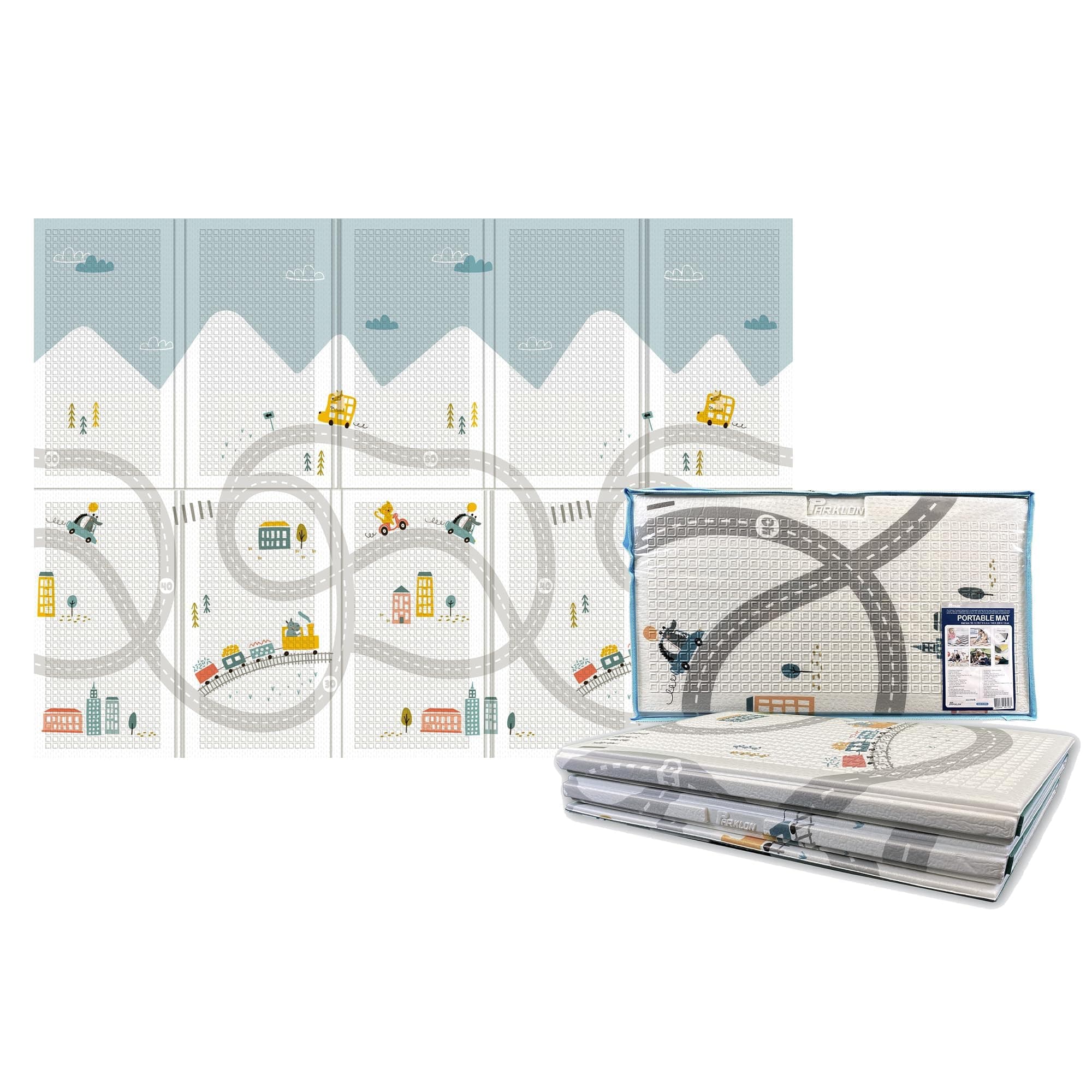 Baby Foldable Play Mat for Baby - Happy Travel Floor Mats design - Perfect Tummy Time Mat & Nursery Rug - Portable Playroom Rug, Indoor/Outdoor, Waterproof, Made in Korea - Large 79" x 55"