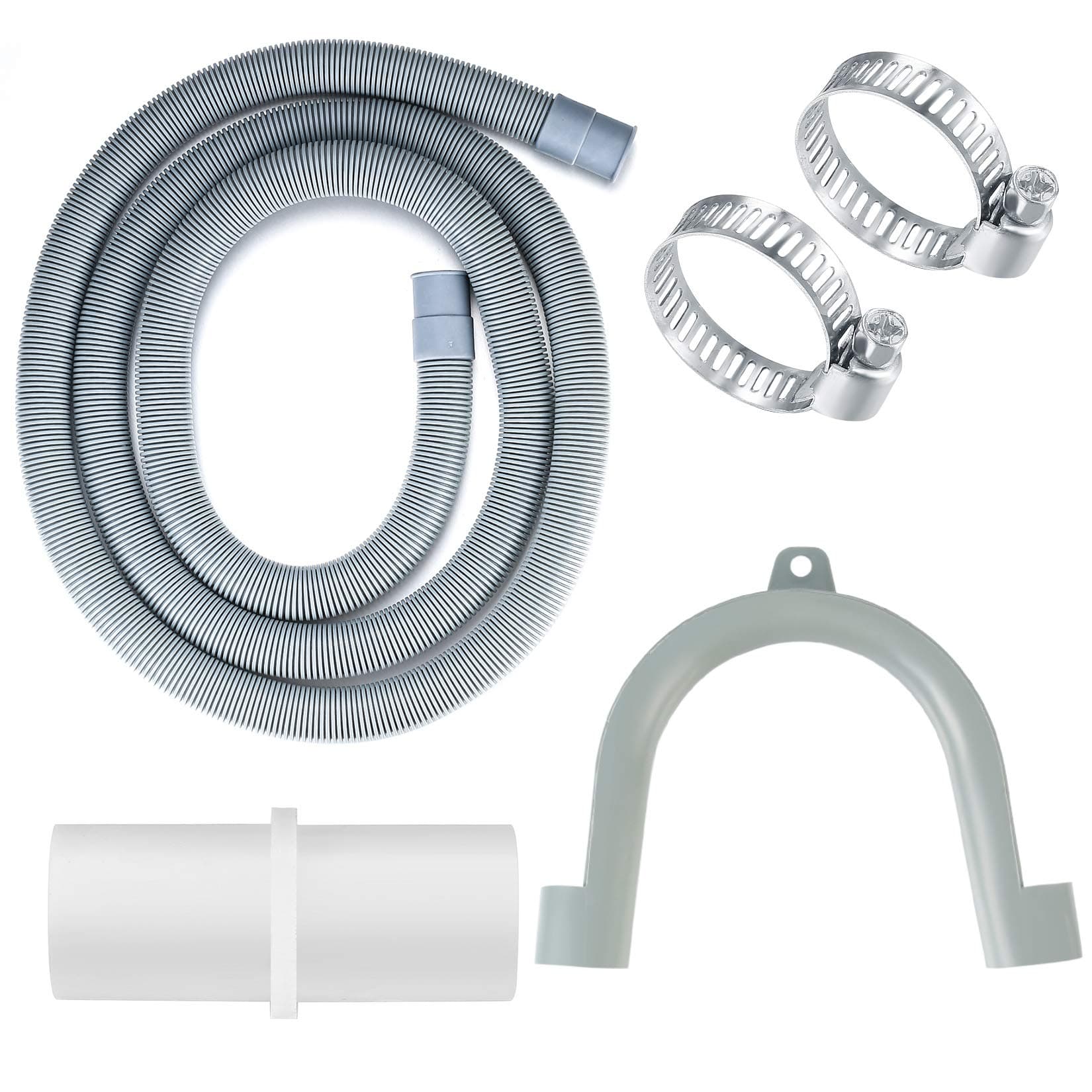 Drain Hose Extension Pipe Kit, 2m/6.6ft Dishwasher Drain Hose Waste Pipe Extension Kit, Washing Machine Drain Hoses Extension for Washing Machine Washer Dryer Dishwasher with Clips ＆ U Shape Bracket
