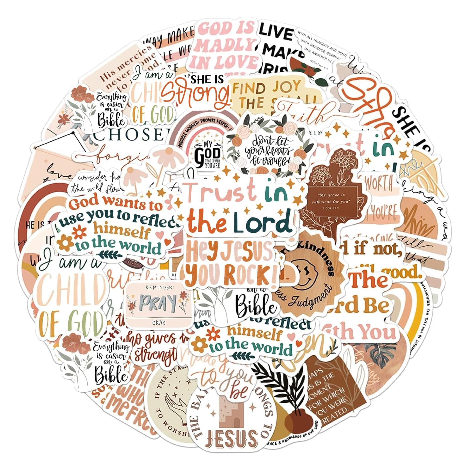 Christian Jesus Stickers 50PCS, Vinyl Waterproof Boho Aesthetic Bible Stickers for Water Bottles Laptop Phone Journaling Guitar