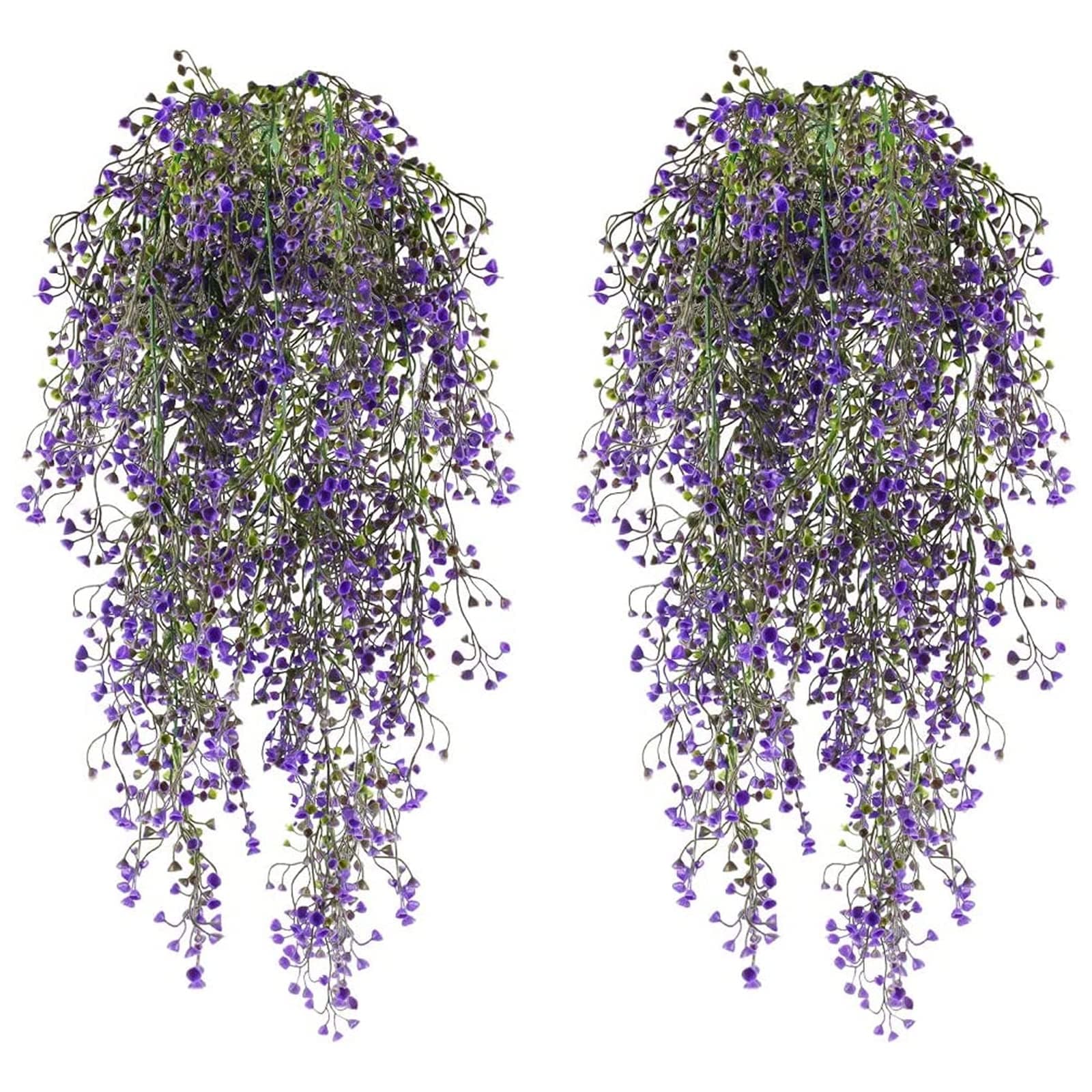 2PCS 31.5 inches Fake Hanging Vine Outdoor Artificial Hanging Plants Rattan Fences Luxuriant Wall Hang Garland Porch Patio Arch Balcony Basket Garden Party Wedding Decor Purple