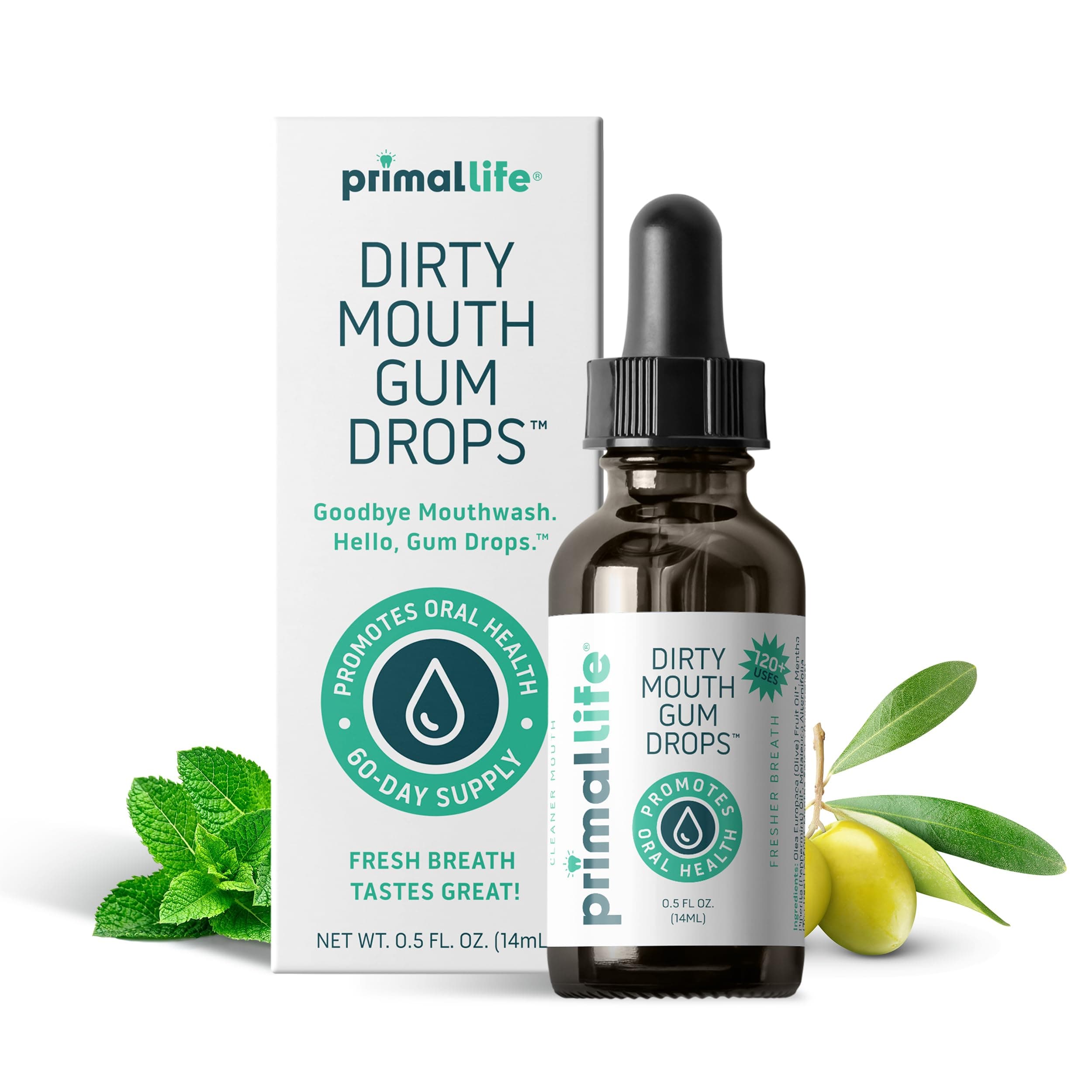Dirty Mouth Gum Serum, Mouthwash with Natural Essential Oils for Bad Breath Treatment, Teeth Whitening, and Good Oral Care, 30-60 Days Supply -
