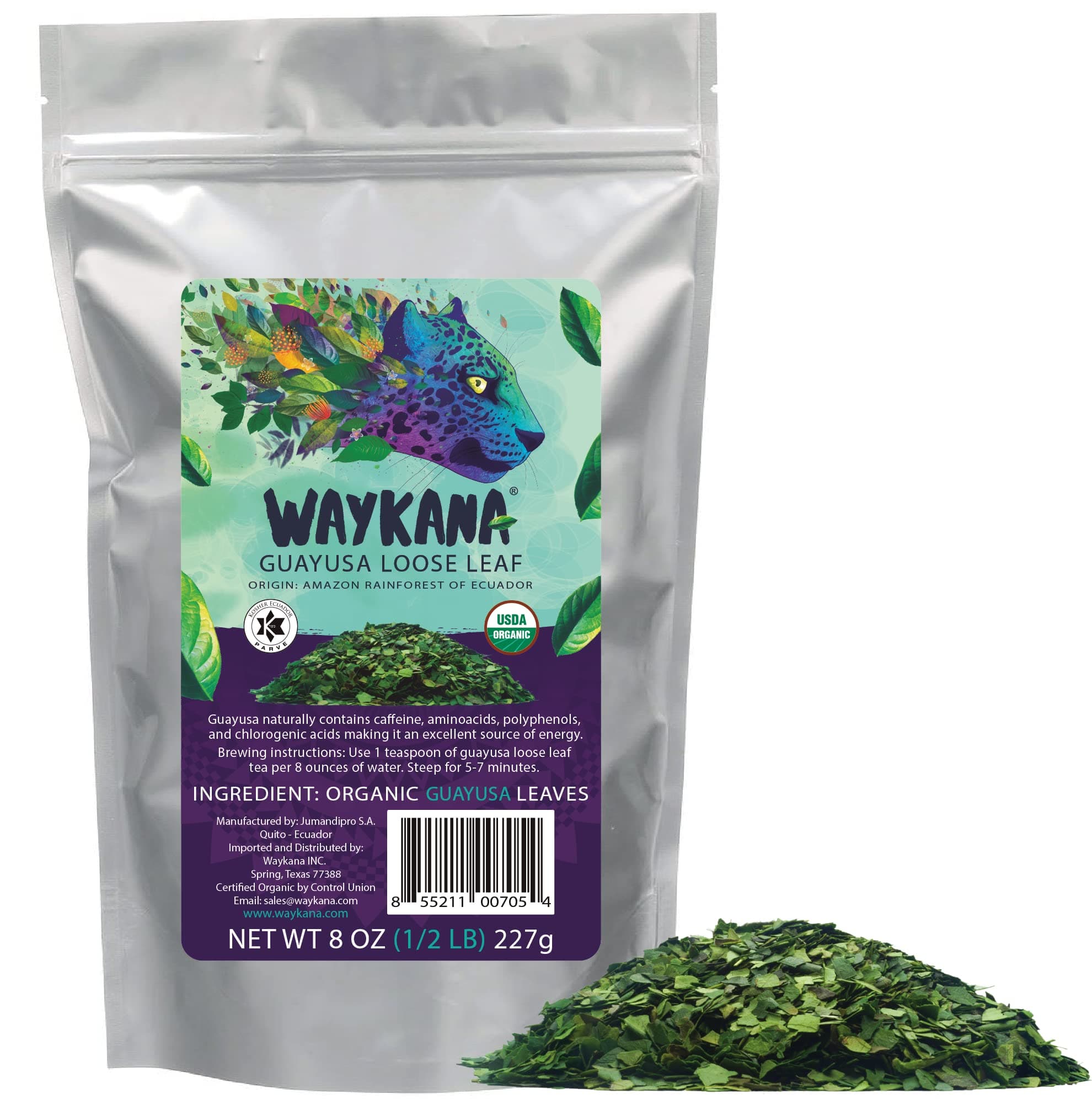 Organic Guayusa Loose Leaf Waykana is a perfect coffee alternative 1/2 Pound (8oz)| 40mg of caffeine per serving| Smooth, jitter-free, energy drink, alternative yerba mate, matcha, and green tea.