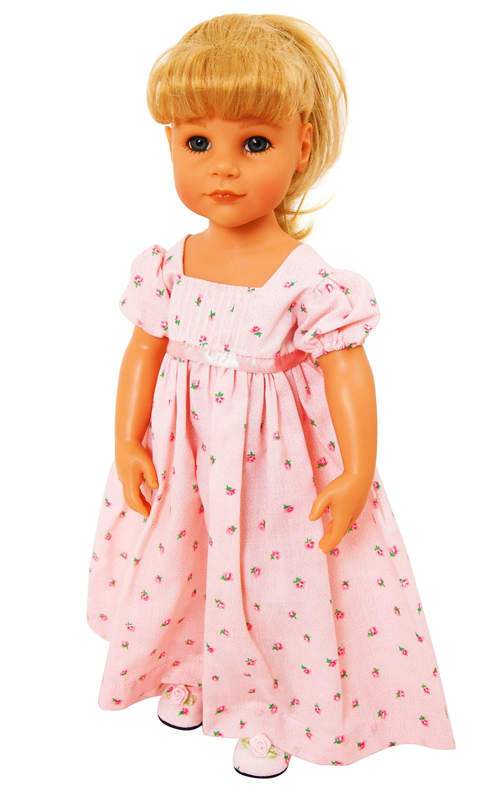 FRILLY LILY Long Rosebud Dress for small dolls 14-18 inches[ 35-45 cm ]To fit dolls such as American Girl and Our Generation Doll [ Doll not Included]