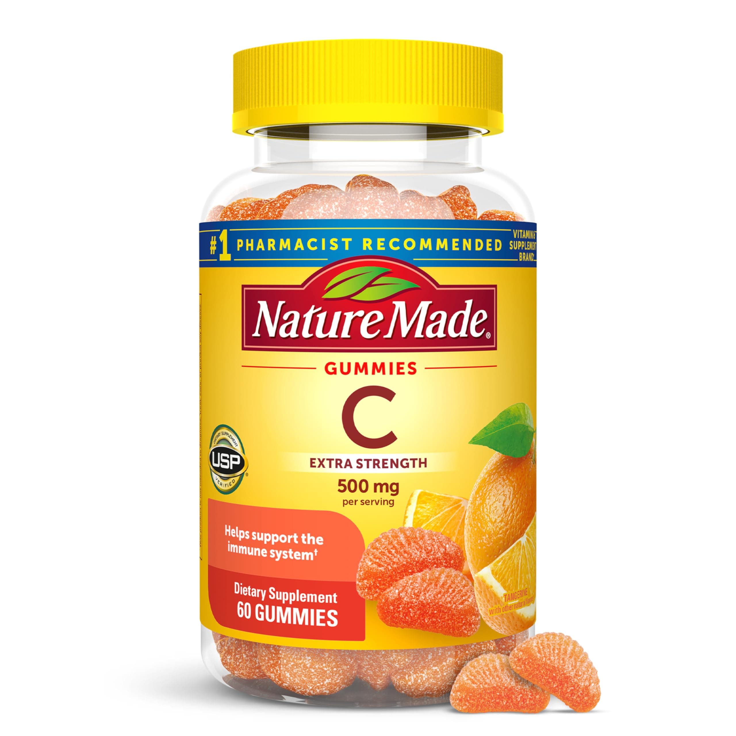 Extra Strength Dosage Vitamin C 500 mg per serving, Dietary Supplement for Immune Support, 60 Gummies, 30 Day Supply