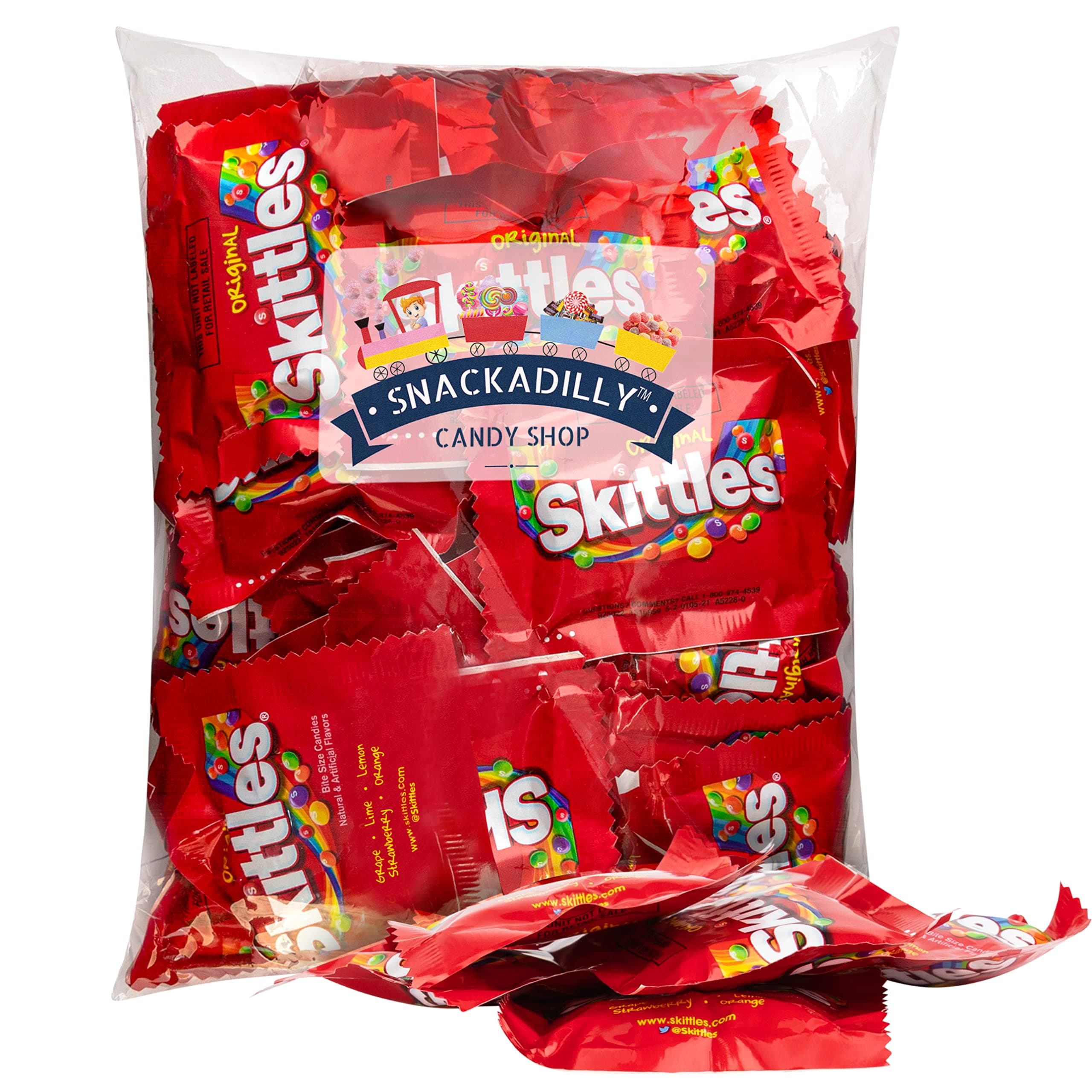 SnackadillySkittles Fun Size 20 Pack - Mini Packs of Original Skittles Flavors - Orange, Lemon, Lime, Grape and Strawberry.