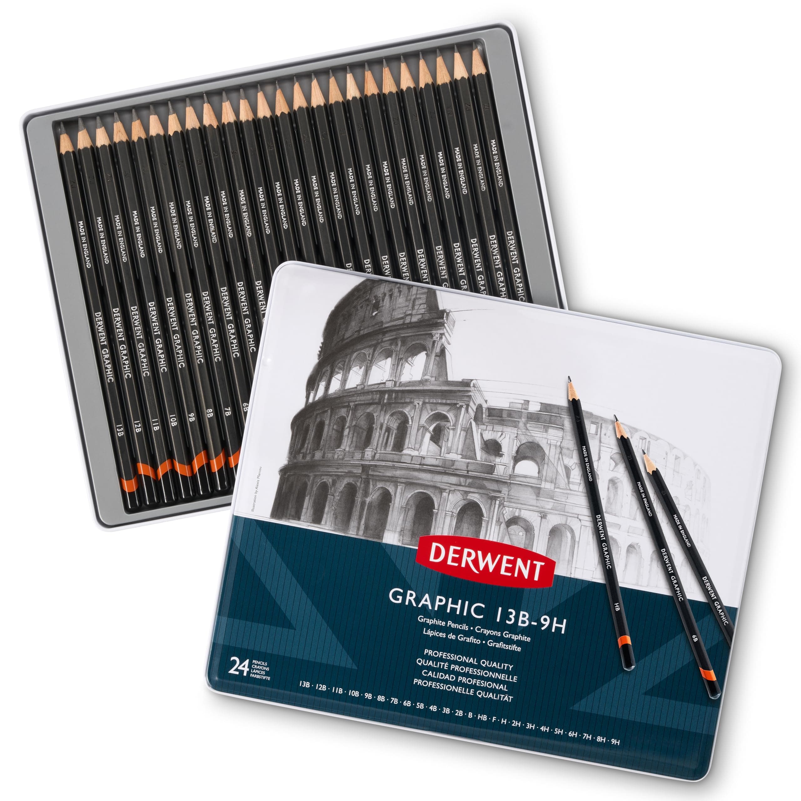 Graphic Full Set of Graphite Drawing Pencils, Drawing & Writing, Ideal For Sketching, Professional Quality - 34202 (Set of 24, 9B-9H)
