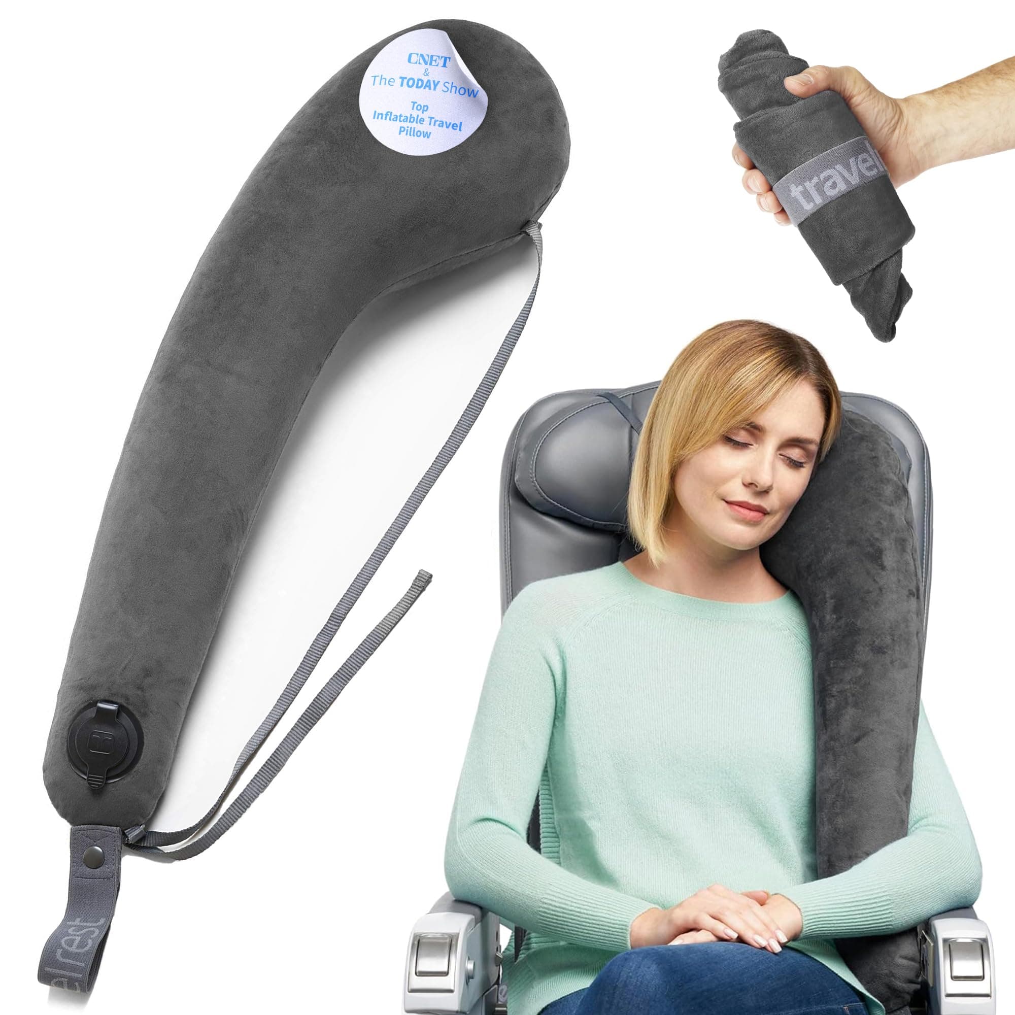 Travelrest Neck & Body Pillow - Attaches to Airline or Car Seat - Best for Airplane, Auto, Bus, Train & Office Napping