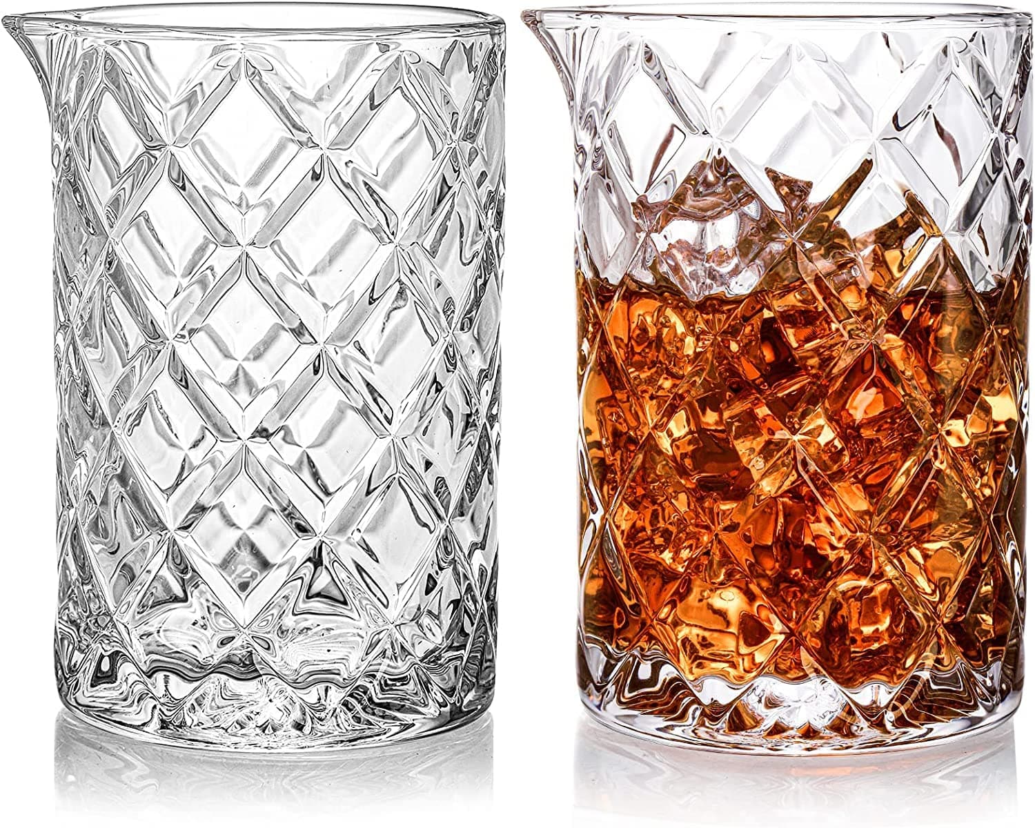 2 Pack Crystal Cocktail Mixing Glass, 24Oz Thick Bottom Seamless Bar Mixing Pitcher, Professional Quality
