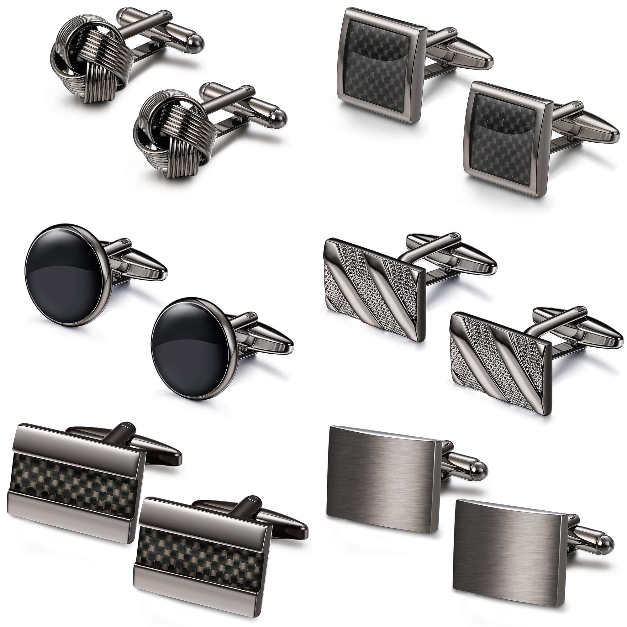 LOLIAS6 Pairs Classic Cufflinks Set for Men Wedding Business Valentines Day Birthday Father's Gifts with Cufflink Box