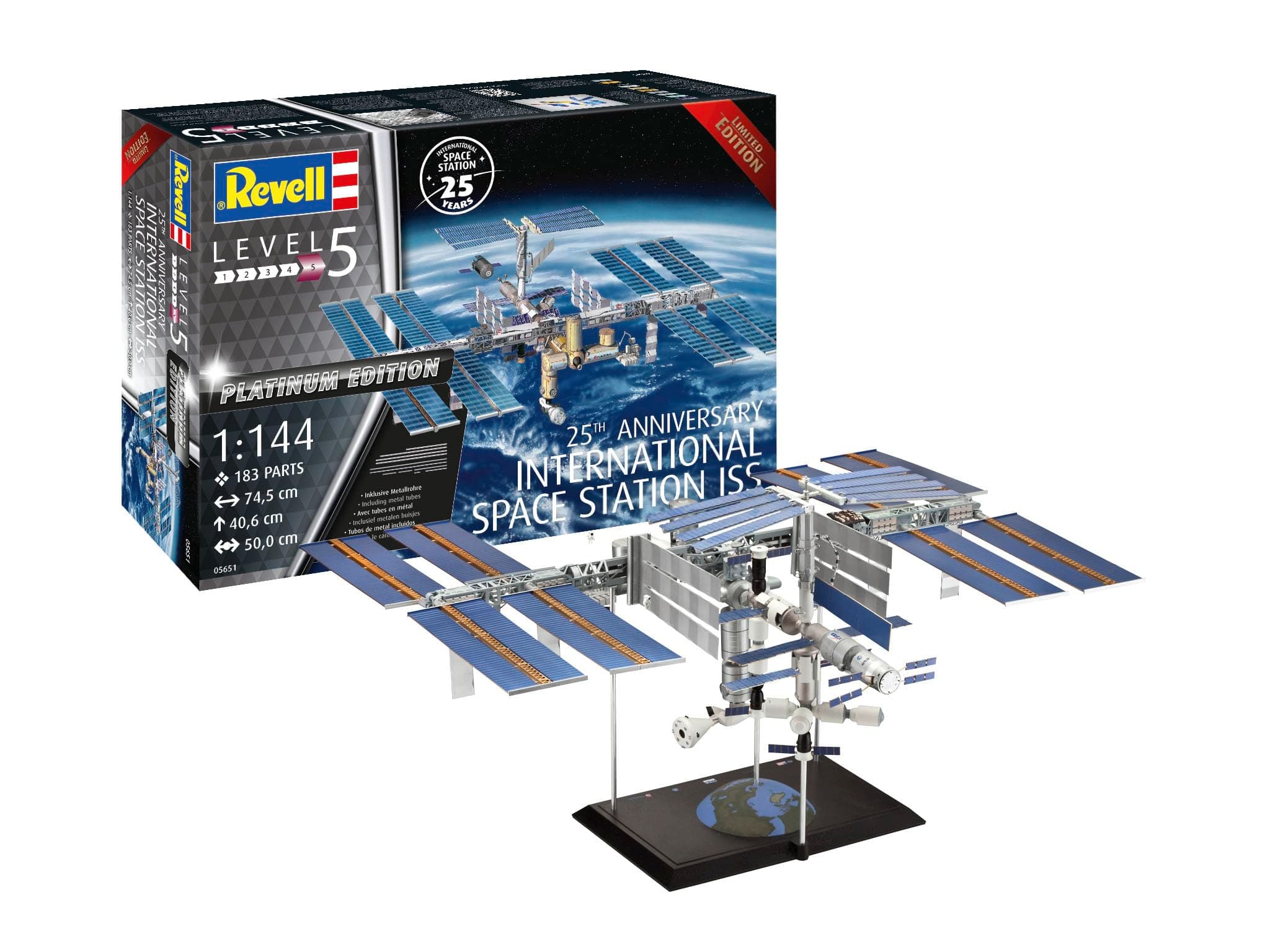RevellGift Set 05651 International Space Station ISS 25th Anniversary 1:144 Scale Unbuilt Plastic Model Kit with Display Stand