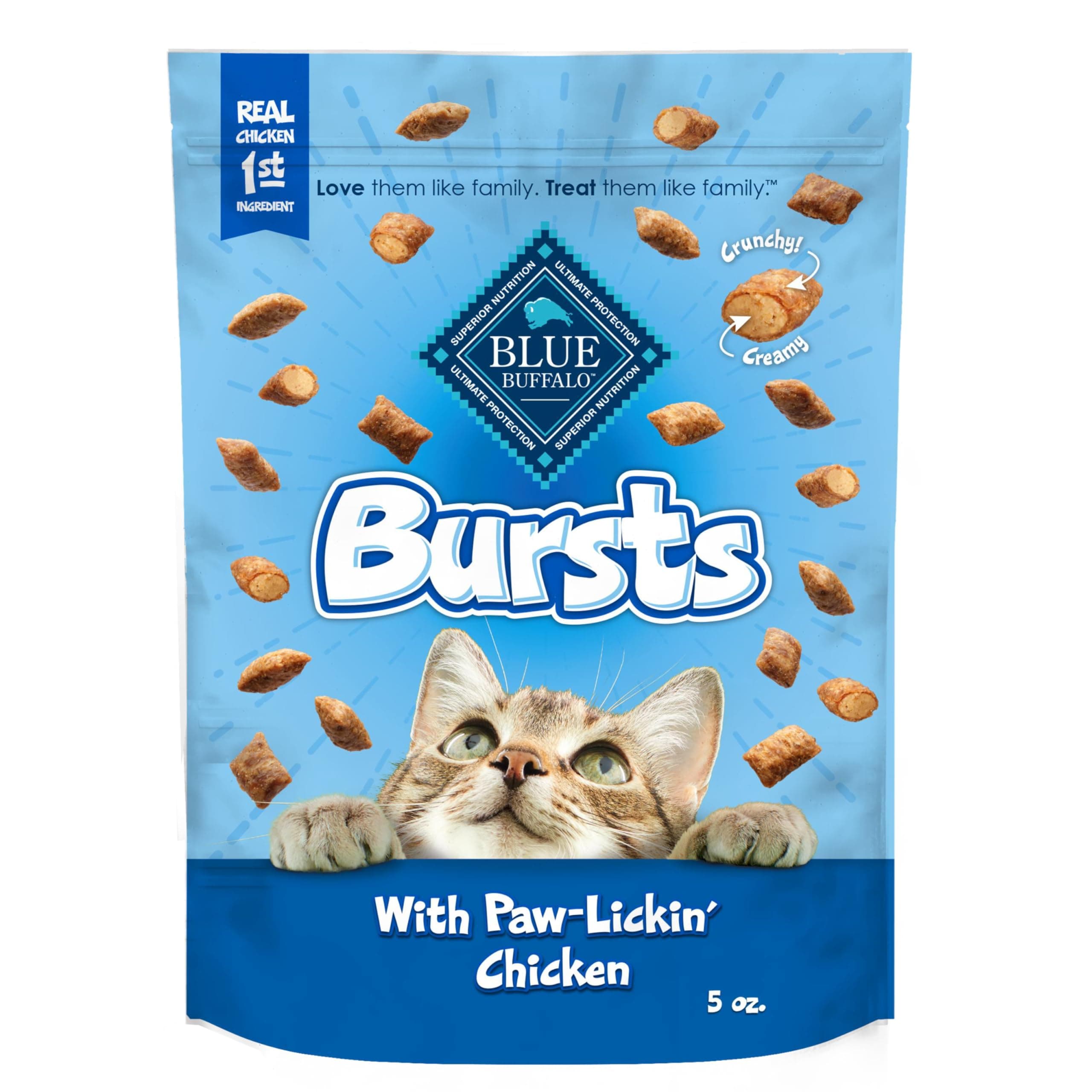 Blue Buffalo Bursts Crunchy & Creamy Cat Treats, Great for Training, Paw-Lickin' Chicken, 5-oz Bag