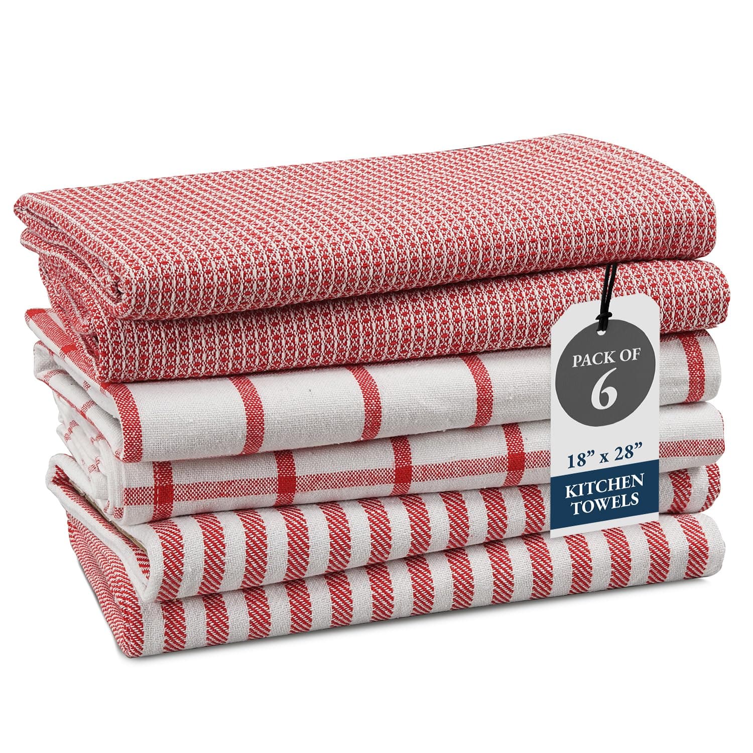 LANE LINEN Kitchen Towels Set - Pack of 4 100% Cotton Dish Towels for Drying Dishes, 18 x 28 , Kitchen Hand Towels, Absorbent Tea Towels, Premium Dish Towels for Kitchen, Quick Drying - Christmas Red