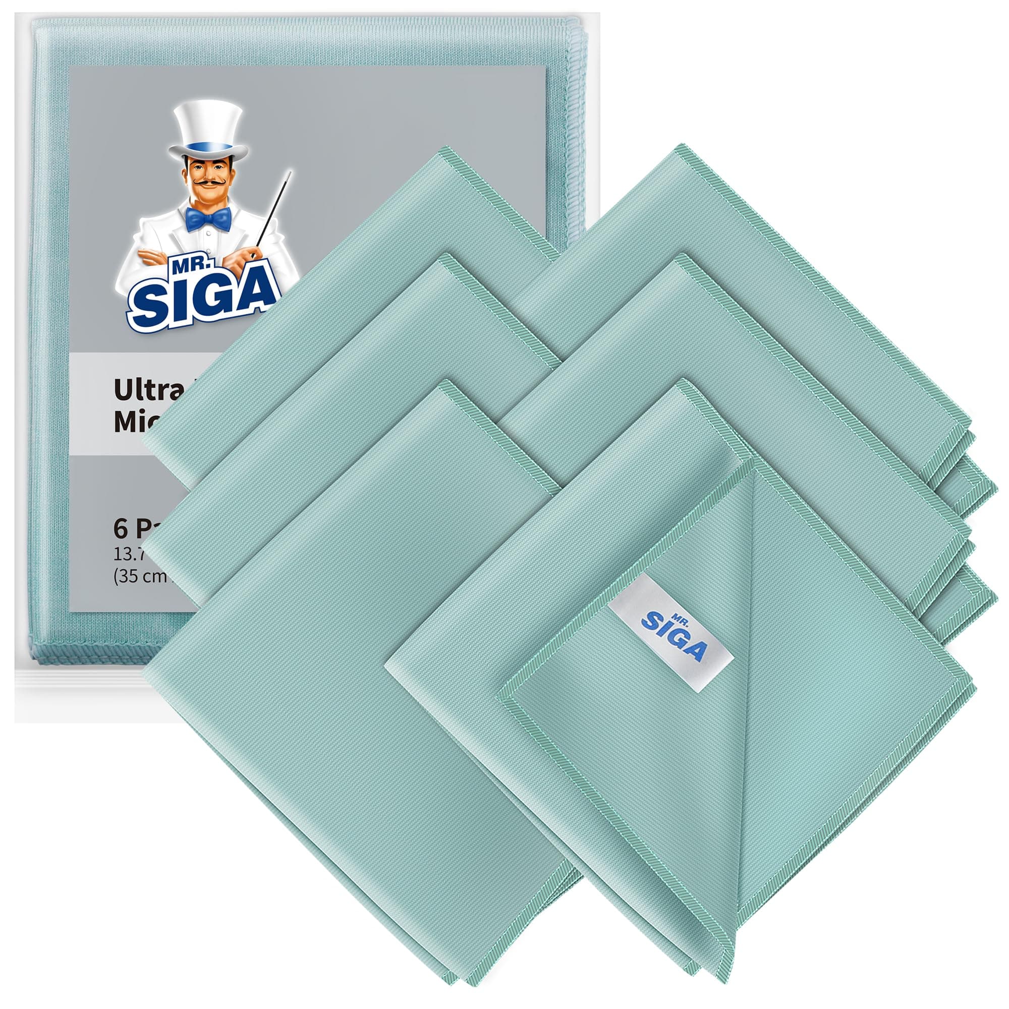 MR.SIGA Ultra Fine Microfiber Cloths for Glass, Pack of 6, 35 x 40 cm 13.7" x 15.7"