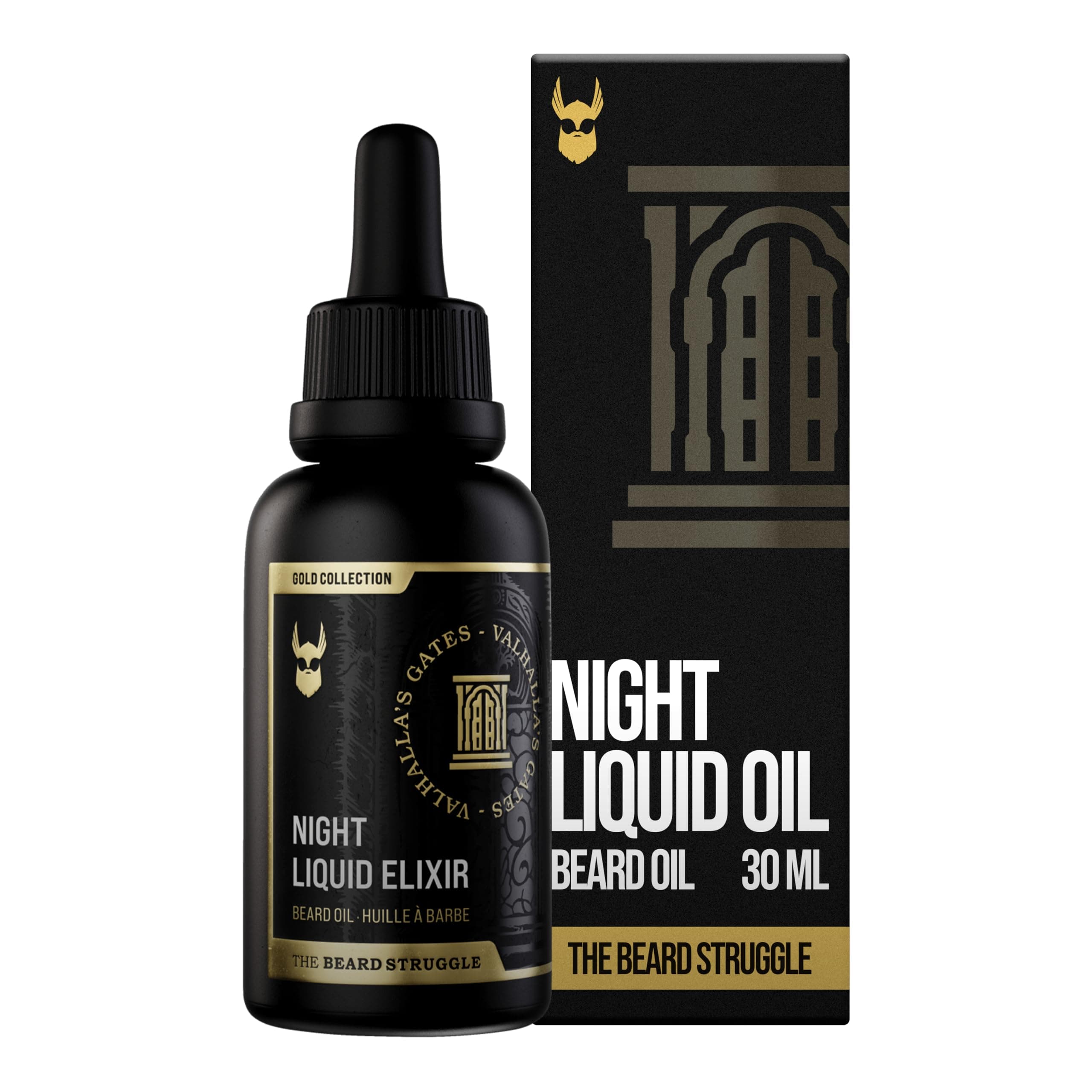 The Beard Struggle - Beard Growth Oil - Valhalla's Gates, Gold Collection (1 Fl oz) - Night Liquid Elixir - Beard Oil for Men - Softens, Moisturizing, & Healthier Beard Growth