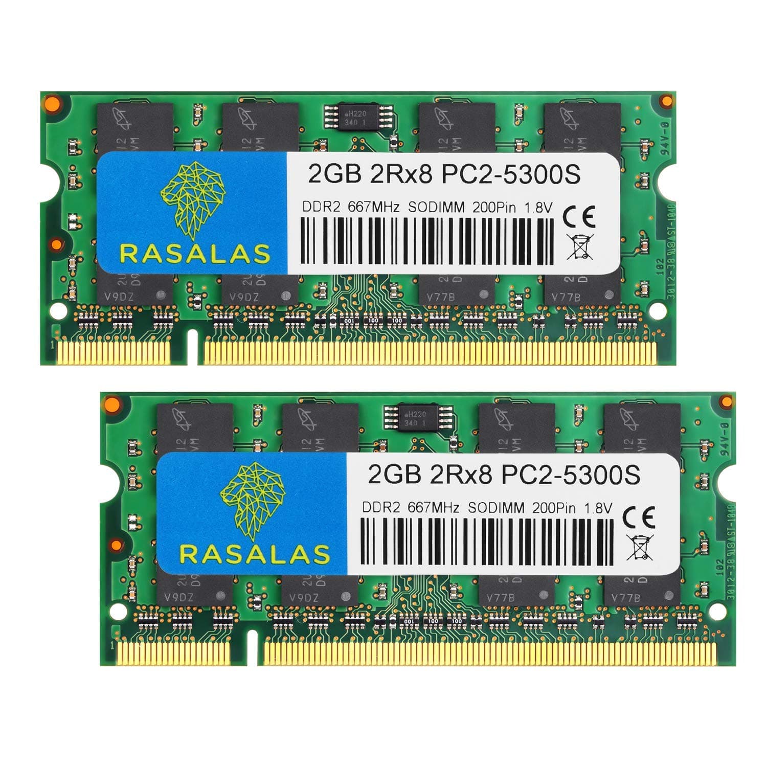 Rasalas 4GB (2x2GB) DDR2 667 Sodimm PC2-5300S 1.8V CL5 RAM Memory Modules for Intel, MAC, AMD Laptops