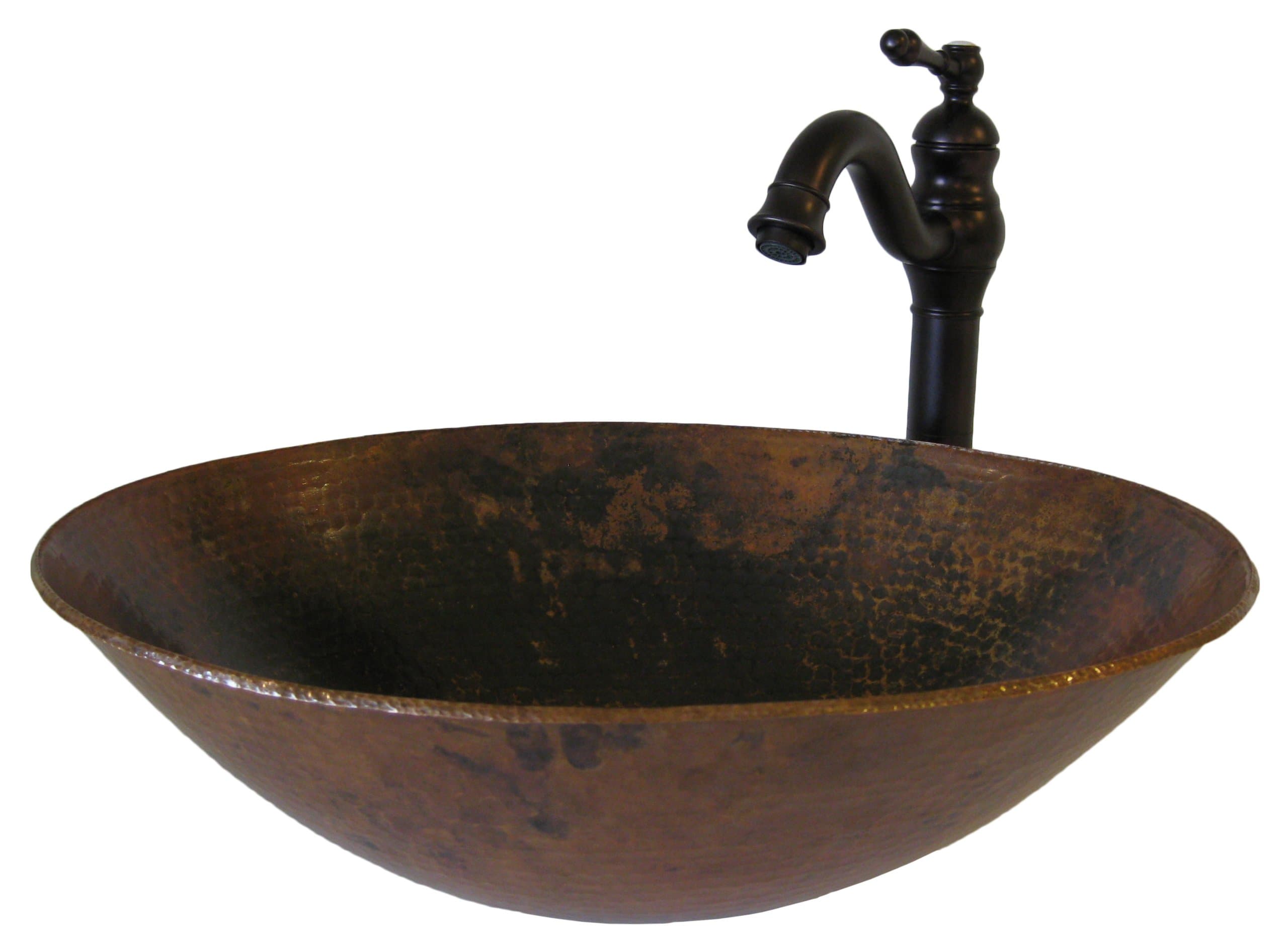 Novatto NSFC-CV03NA070ORB Bilboa Oval Copper Vessel in Natural Finish with Traditional Faucet and Strainer Drain
