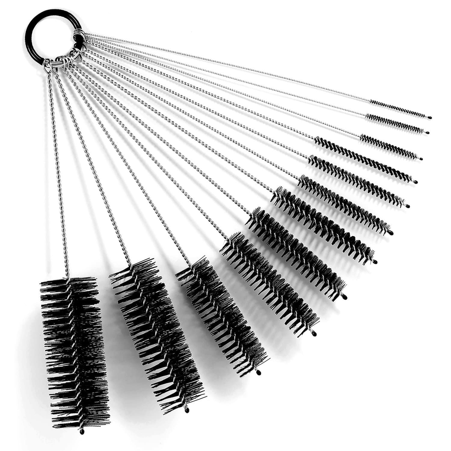 Black Nylon Cleaning Brush Set, 12-Piece, Suitable for Bottle, Teapot, Airbrushes, Espresso Machines, Protective Design, Dishwasher Safe