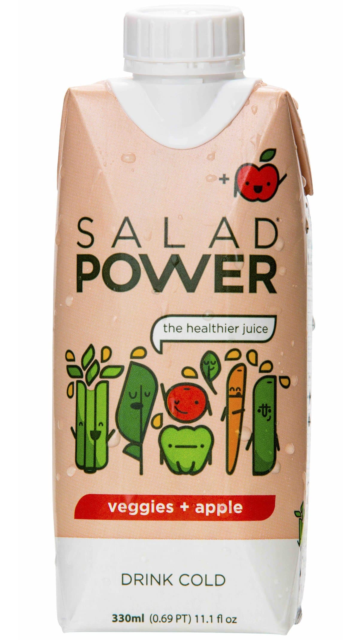 SaladPower Veggies + Apple Juice, 100% Juice, Low Sodium, Vegetables First (Pack of 12)