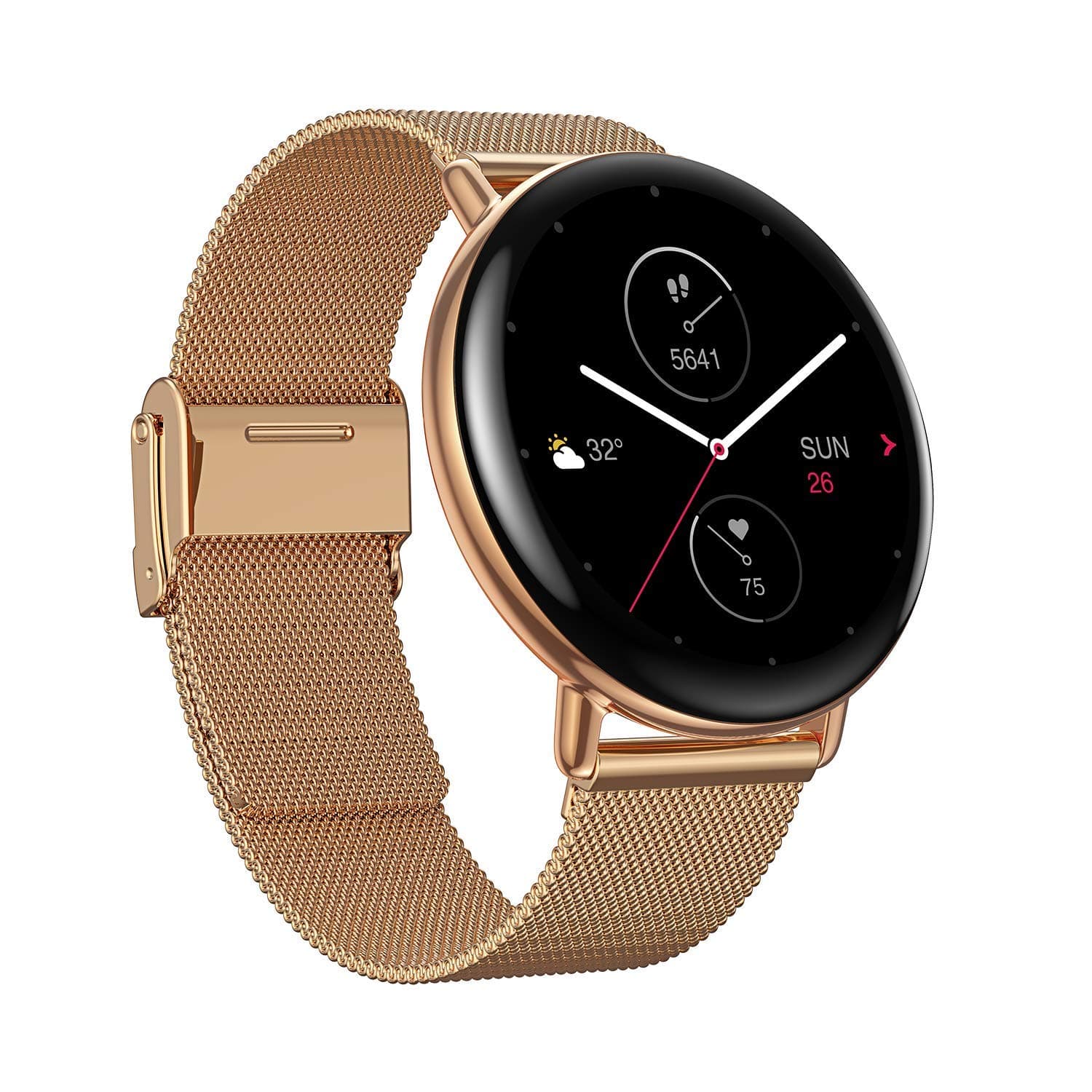 Zepp E SmartWatch Circle Health and Fitness Tacker with Heart Rate SpO2 REM Sleep Monitoring Stainless Steel Body with Genuine Leather Band Android and IOS