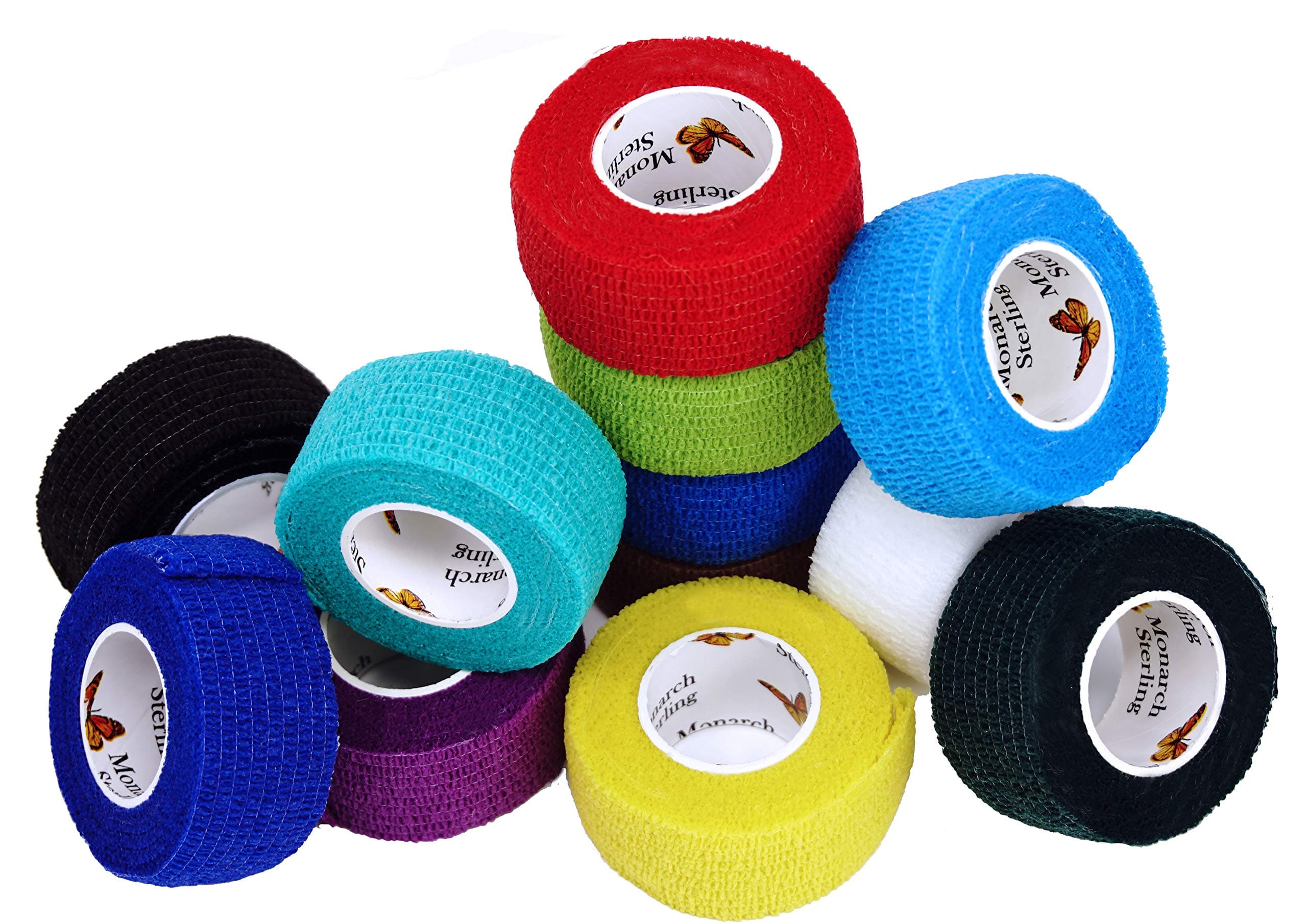 Elasti-Wrap 1 Inch Breathable, Latex Free, Self-Adherent, Self Adhesive Cohesive Bandage Vet Wrap Assorted Colors (12 Rolls)