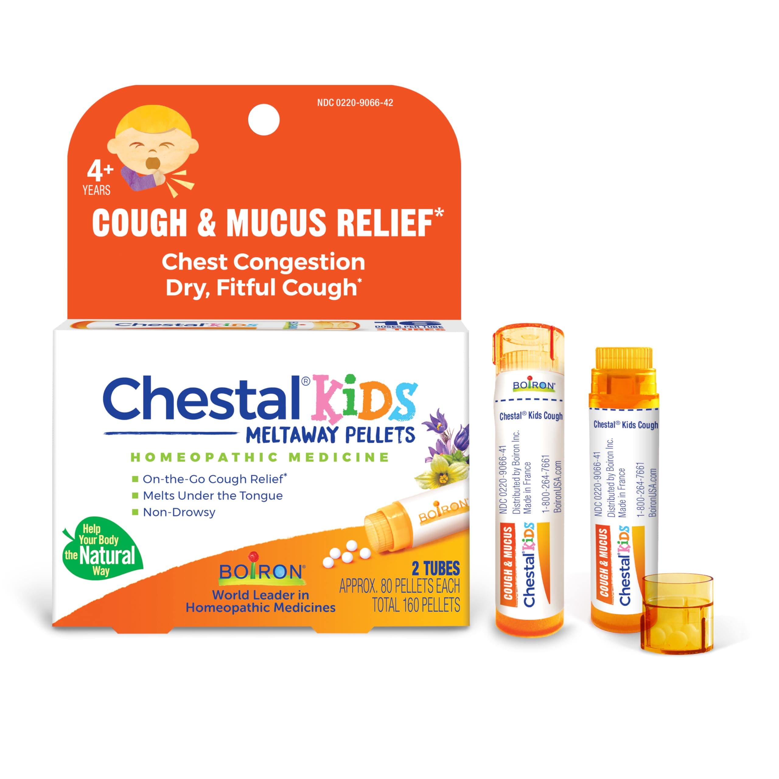 Chestal Kids Pellets for Cough and Mucus Relief, Nasal or Chest Congestion, and Sore Throat Relief - 2 Count (160 Pellets)