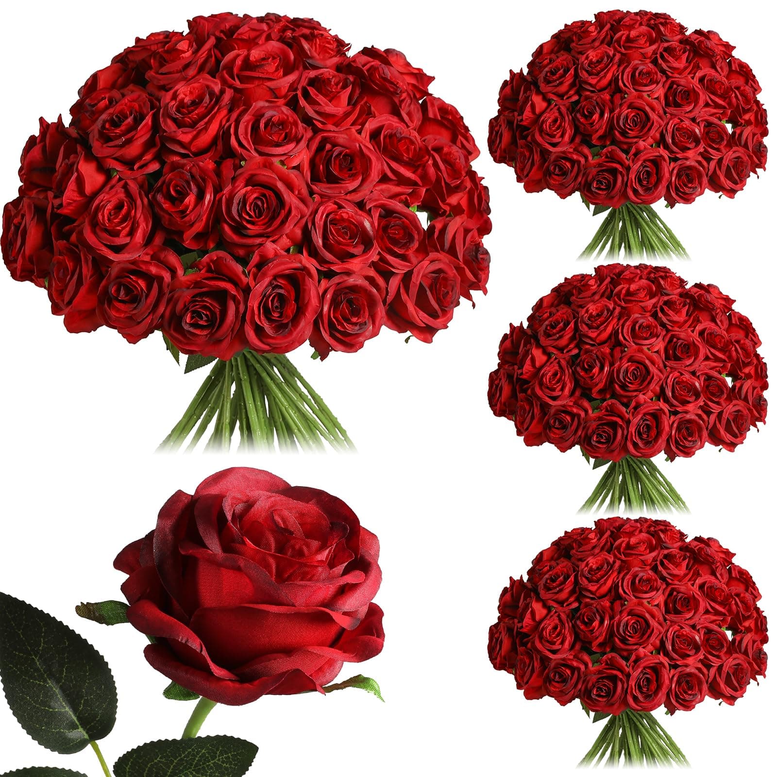 Nubry 50pcs Artificial Silk Roses Bulk,Fake Roses Flower with Stems Realistic...