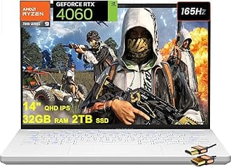 Asus ROG Zephyrus G14 Gaming Laptop 14" QHD+ 165Hz 500nits AMD 8-Core Zen4 Ryzen 9 7940HS (>i9-12900H) 32GB RAM 2TB SSD GeForce RTX 4060 8GB Graphic Backlit USB4 Fast Charging Win11 White + HDMI Cable